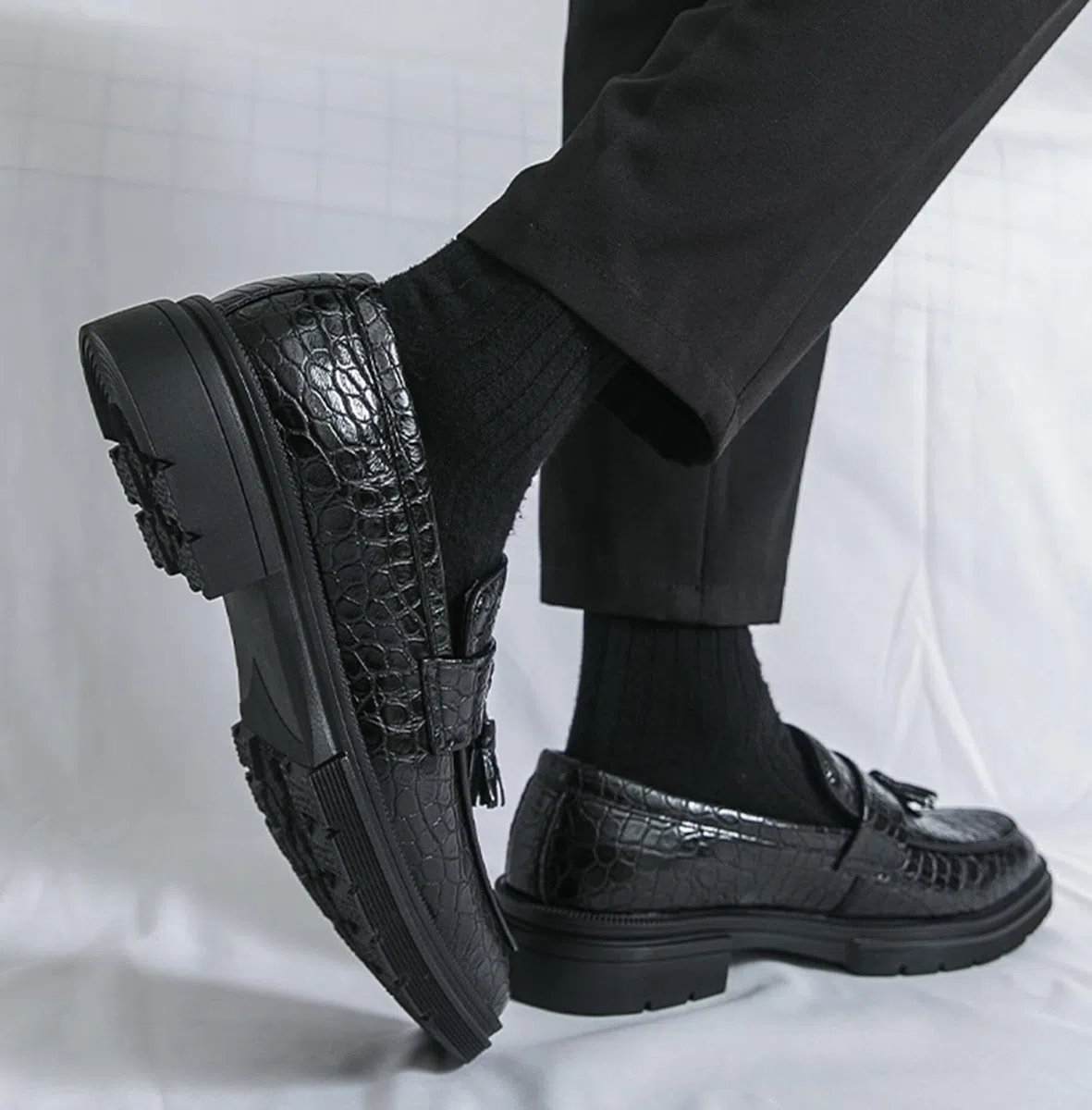 Mocasines con Borlas para Hombre Zapatos de Vestir Piel Sintética PU Cocodrilo Elegantes Casual Negocios