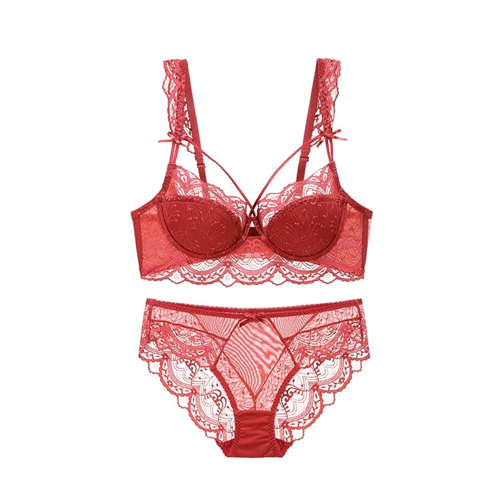 Conjunto de Sujetador Sexy de Talla Grande para Mujer, lencería de Encaje Fino con Aros y Volantes, Correas Decoradas con Lazo, Ropa Interior para Mujer, Copa E