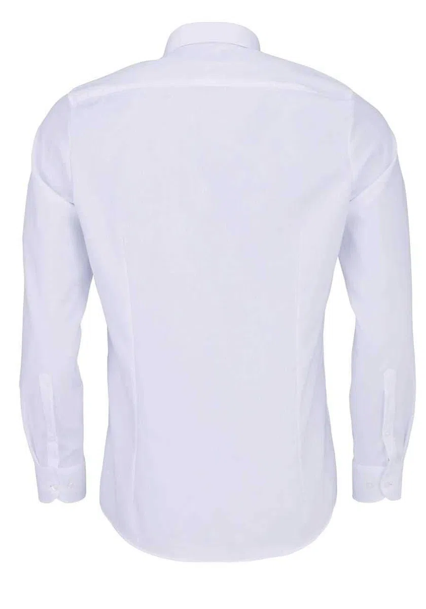 OLYMP Level Five Body Fit Camisa de manga larga New Kent cuello sarga elástica blanca, Blanco, 42