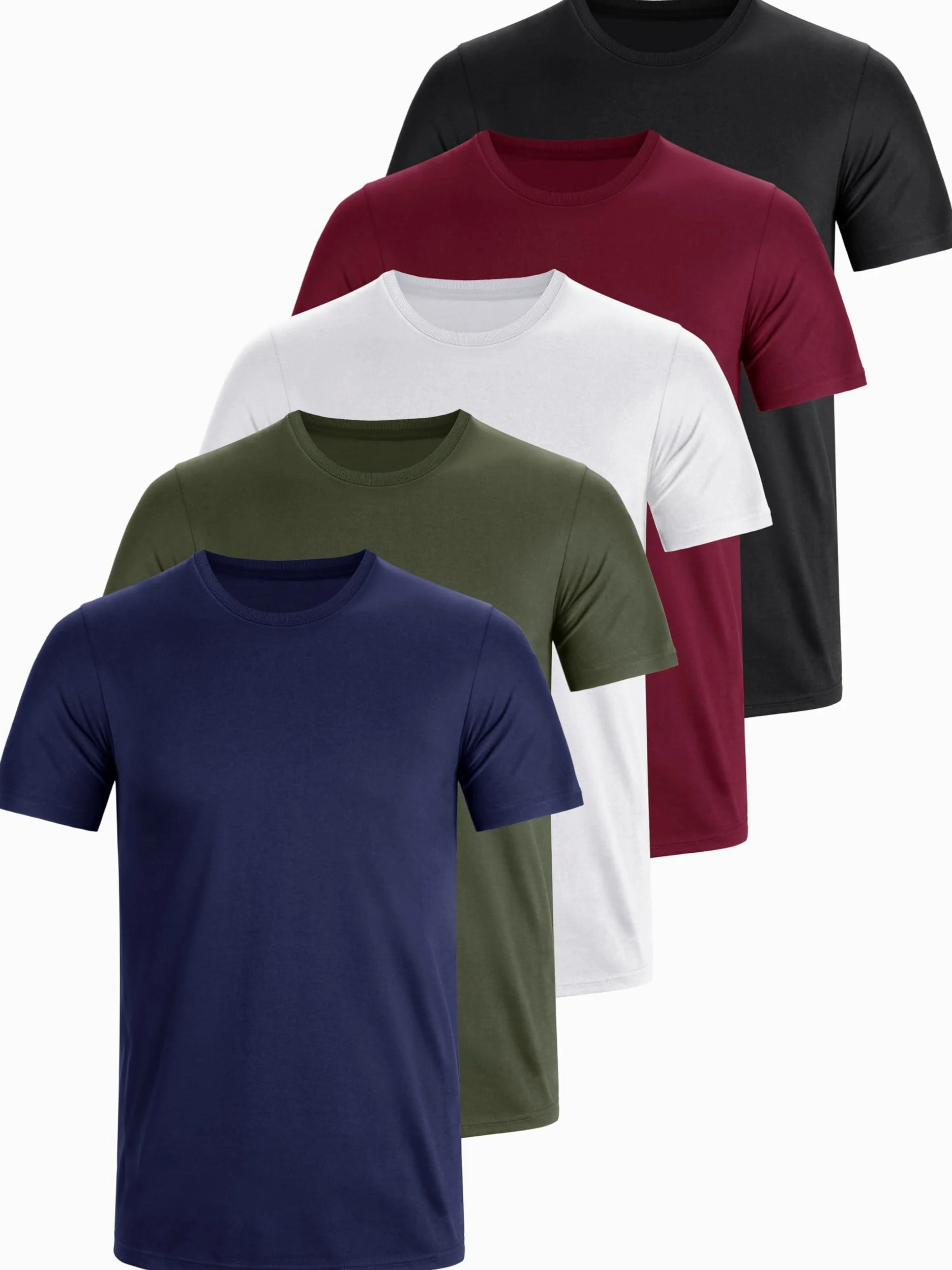 Paquete de 5 camisetas de algodón para hombre, cuello redondo, transpirables, de manga corta, básicas, lisas, para hombre, M-5XL, paquete múltiple