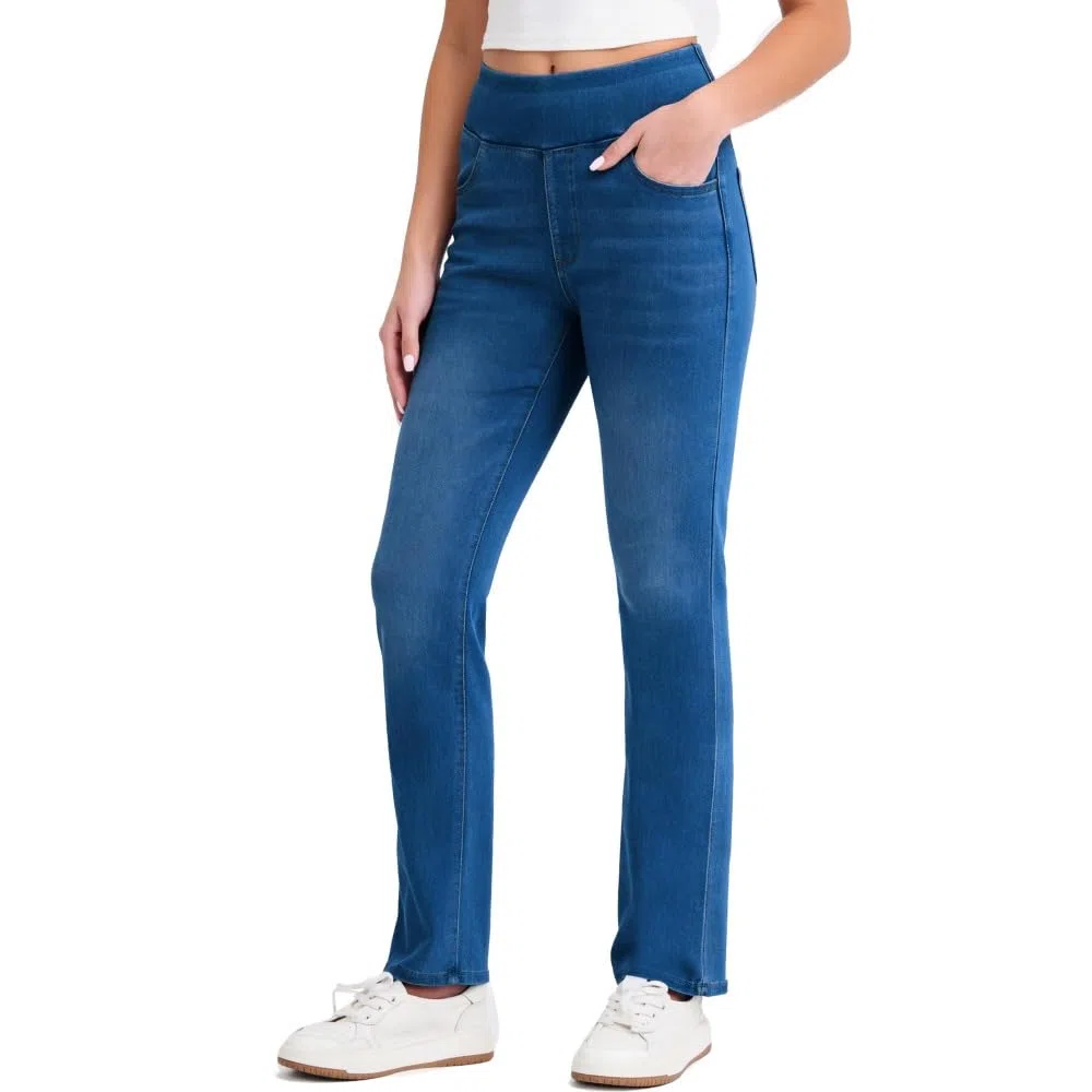 Jeans Mujer Stretch de Tiro Alto Corte Bootcut Lavado Denim Pantalones Casual Efecto Moldeador con Bolsillos Ajuste Recto y Cómodo skinny/B/M