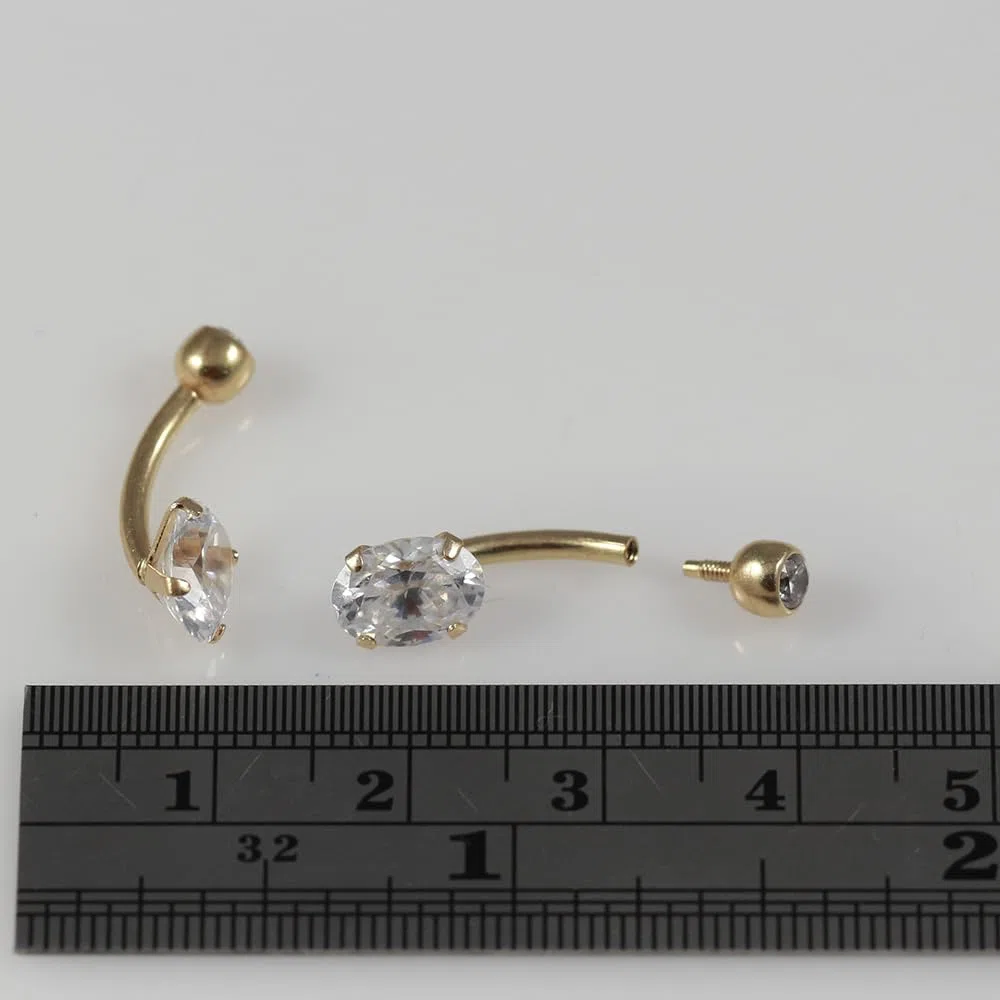 Piercing para ombligo de oro amarillo macizo de 14 quilates, piedra ovalada, calibre 14, con rosca interna, para ombligo, joyería para el ombligo, joyería para el ombligo, joyería para