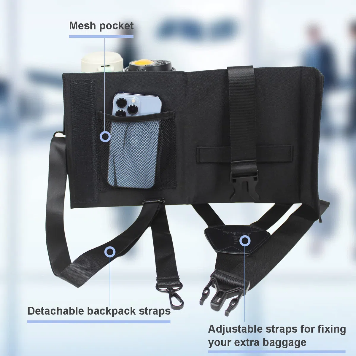 Portavasos de viaje para equipaje con correas de equipaje, organizador de bebidas de mano, accesorios de viaje, regalo para asistentes de vuelo, hombres de negocios, viajeros, se adapta a asas de