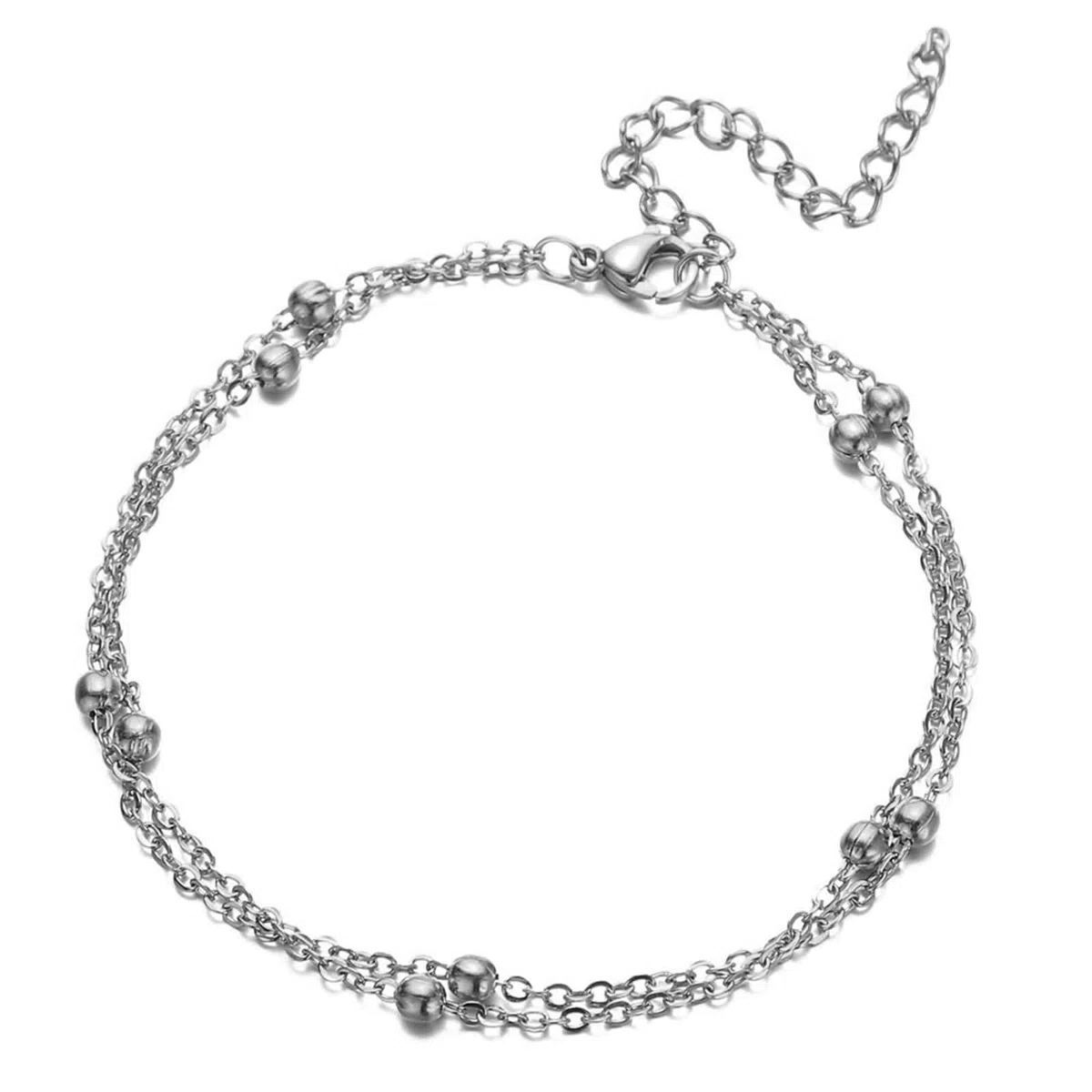 Tobillera de oro blanco Au585 para mujer, resistente al agua, cadena boho para mujer, cadena doble de 14 K, con perlas, verano, playa, pie
