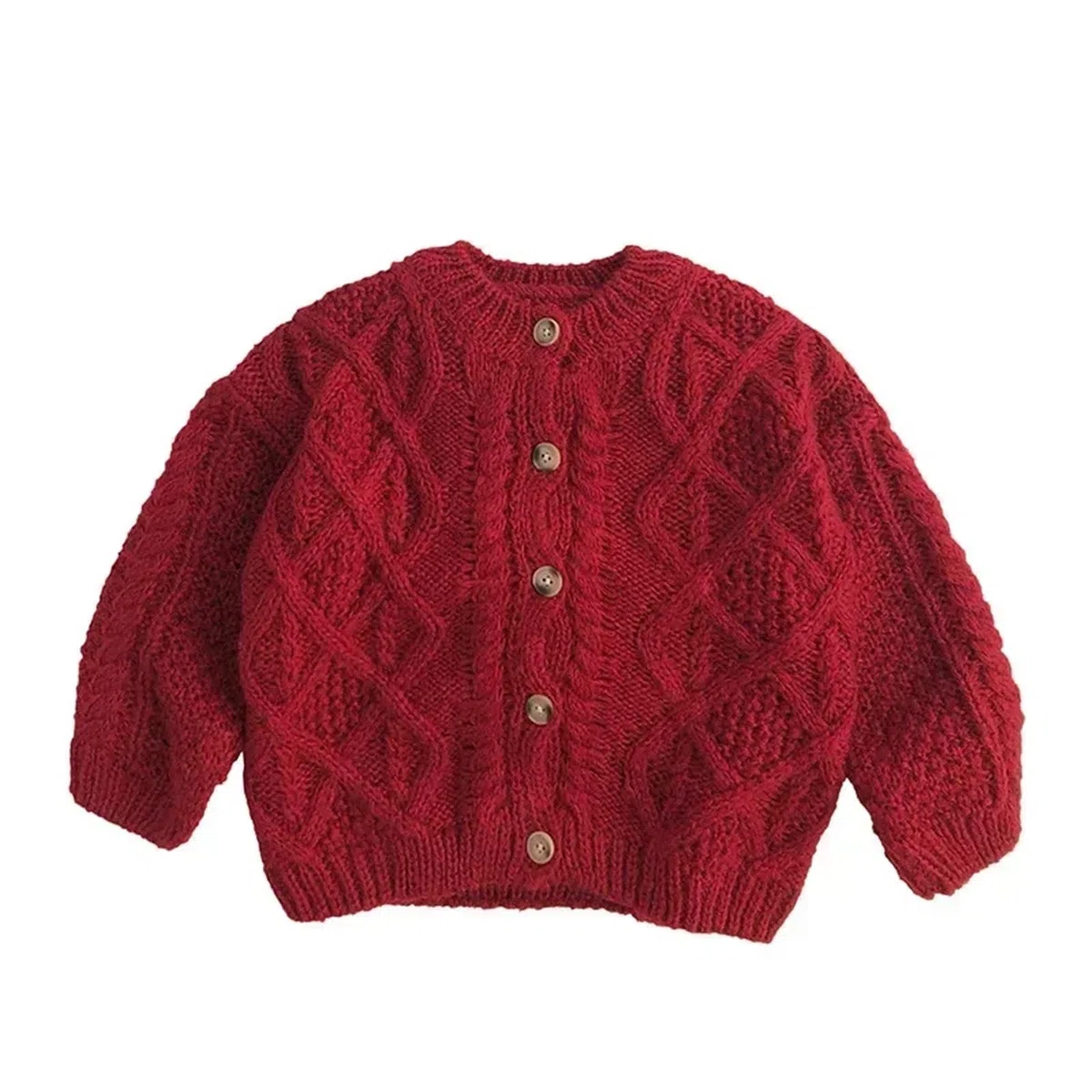 Suéter de Punto de otoño for niñas pequeñas, cárdigans Rojos navideños for bebés, Chaqueta de Punto Gruesa, Top Informal con Cuello Redondo