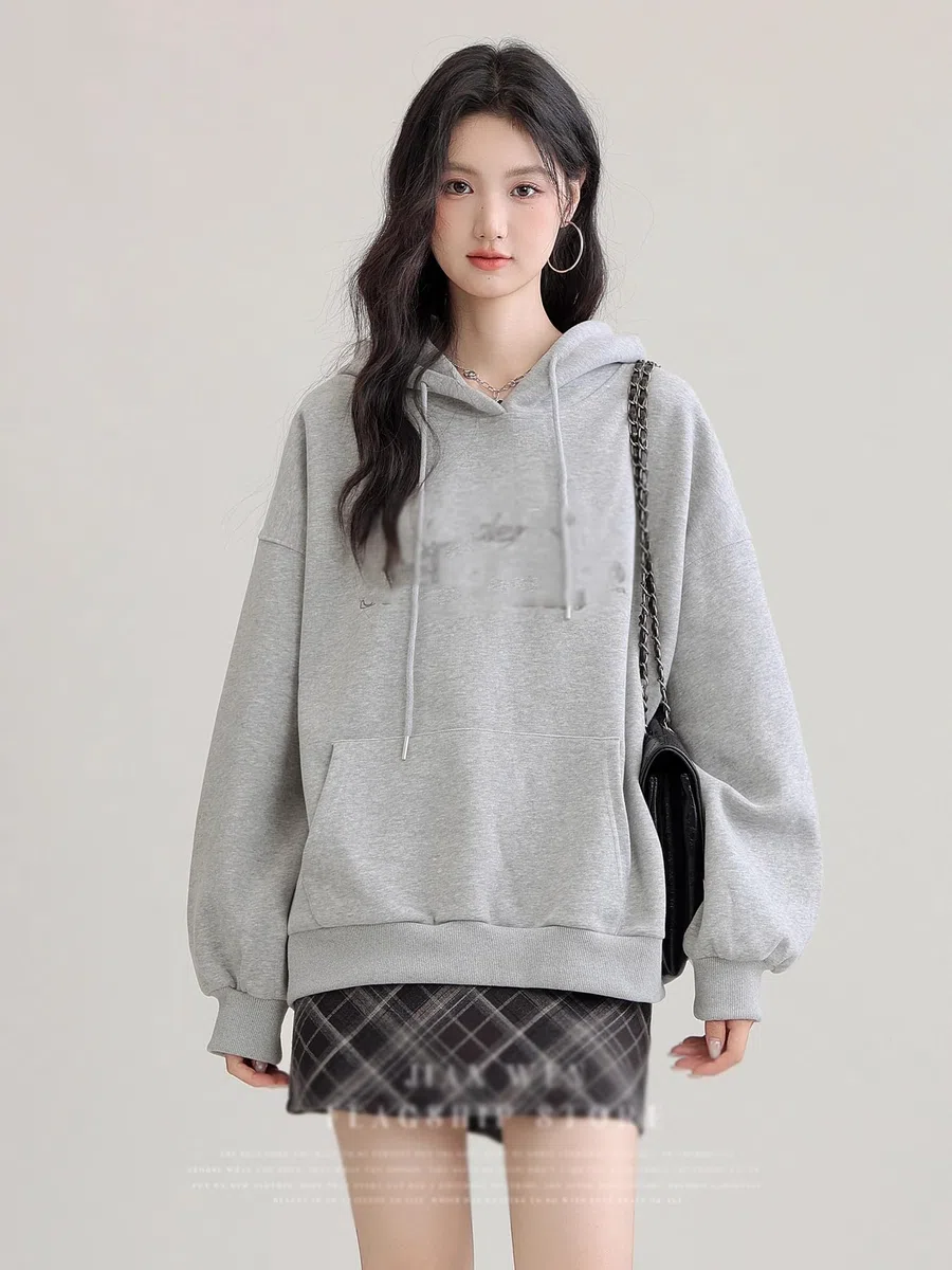 Sudadera con Capucha para Mujer, Manga Raglán, Cremallera, Estilo Universitario Holgado y Vintage