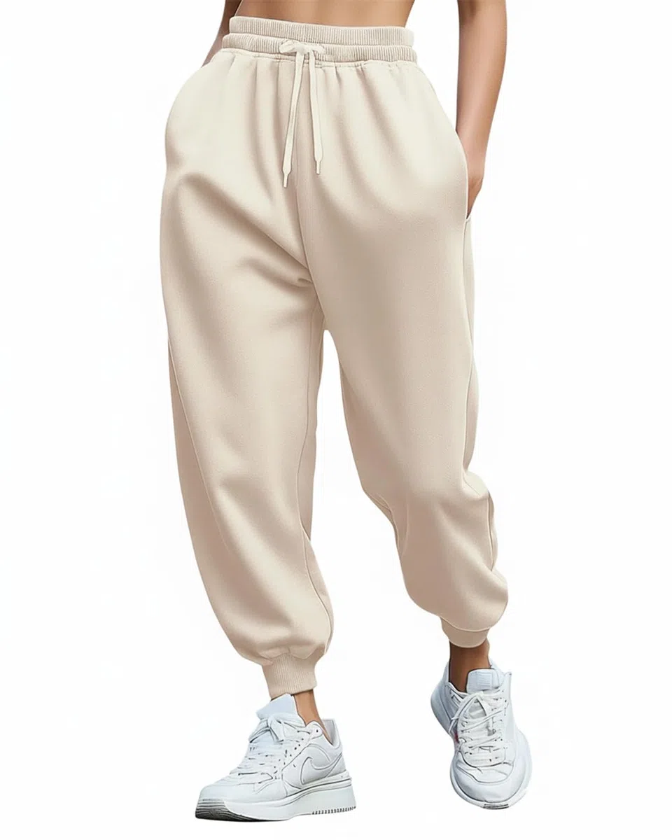 Bewakoof Pantalones deportivos de polialgodón para mujer, de tiro medio, muy holgados, cintura elástica ligera y flexible con cordón, pantalones deportivos casuales relajados, bolsillos laterales
