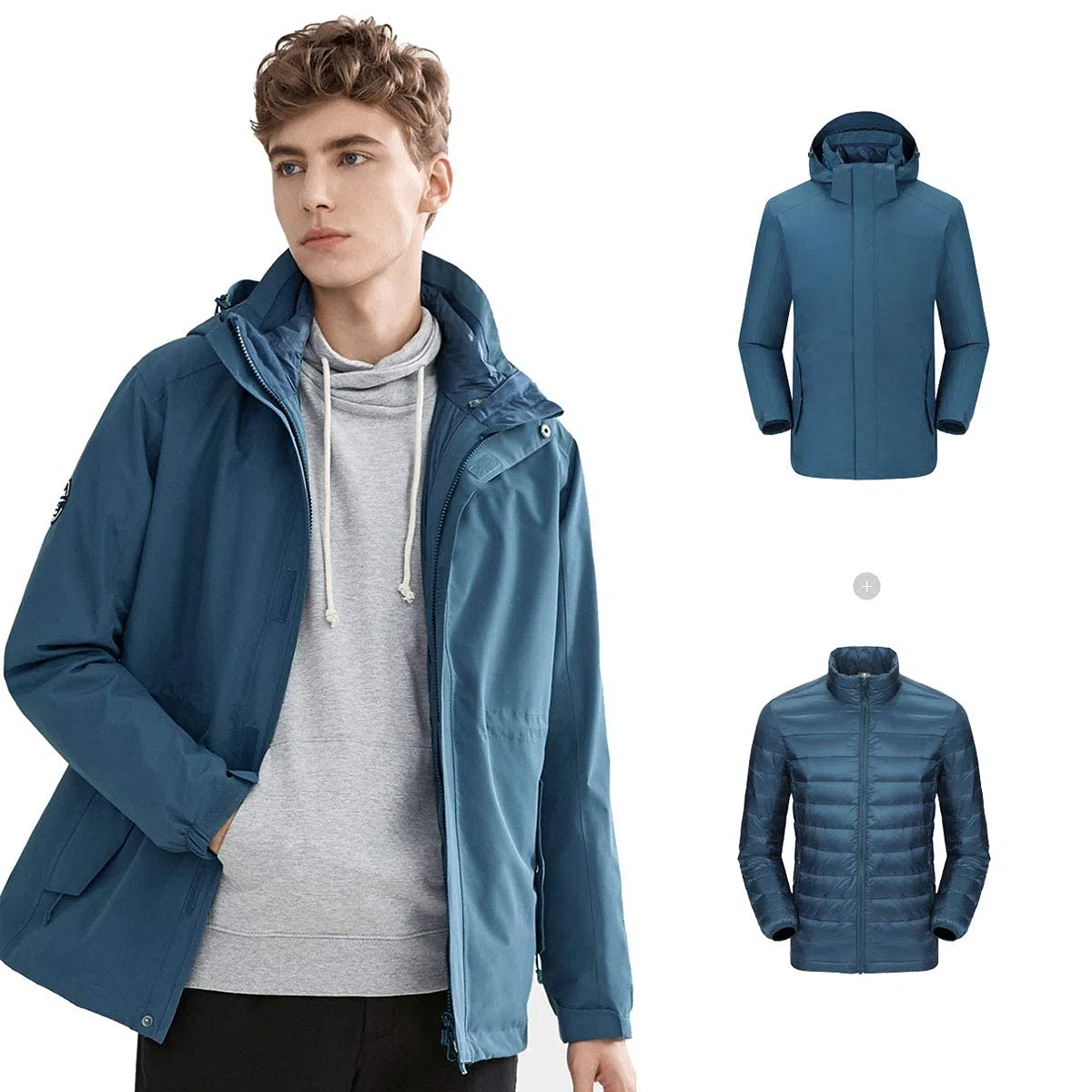 MU Hombres 3 en 1 Chaqueta de Esquí Impermeable Chaqueta de Snowboard de Montaña Abrigo de Nieve de Invierno con Espesas de la Chaqueta de Fondo Antiestático/Blue/L