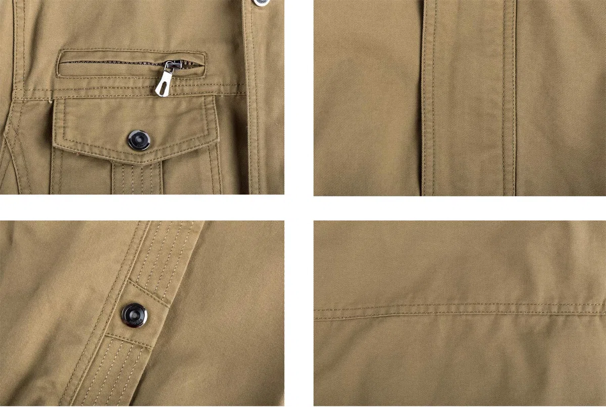 KEFITEVD Chaqueta de carga de los hombres Militares Chaqueta de campo de EE. UU. Bolsillos múltiples Stand Collar Bomber Blouson Transición Chaqueta Casual