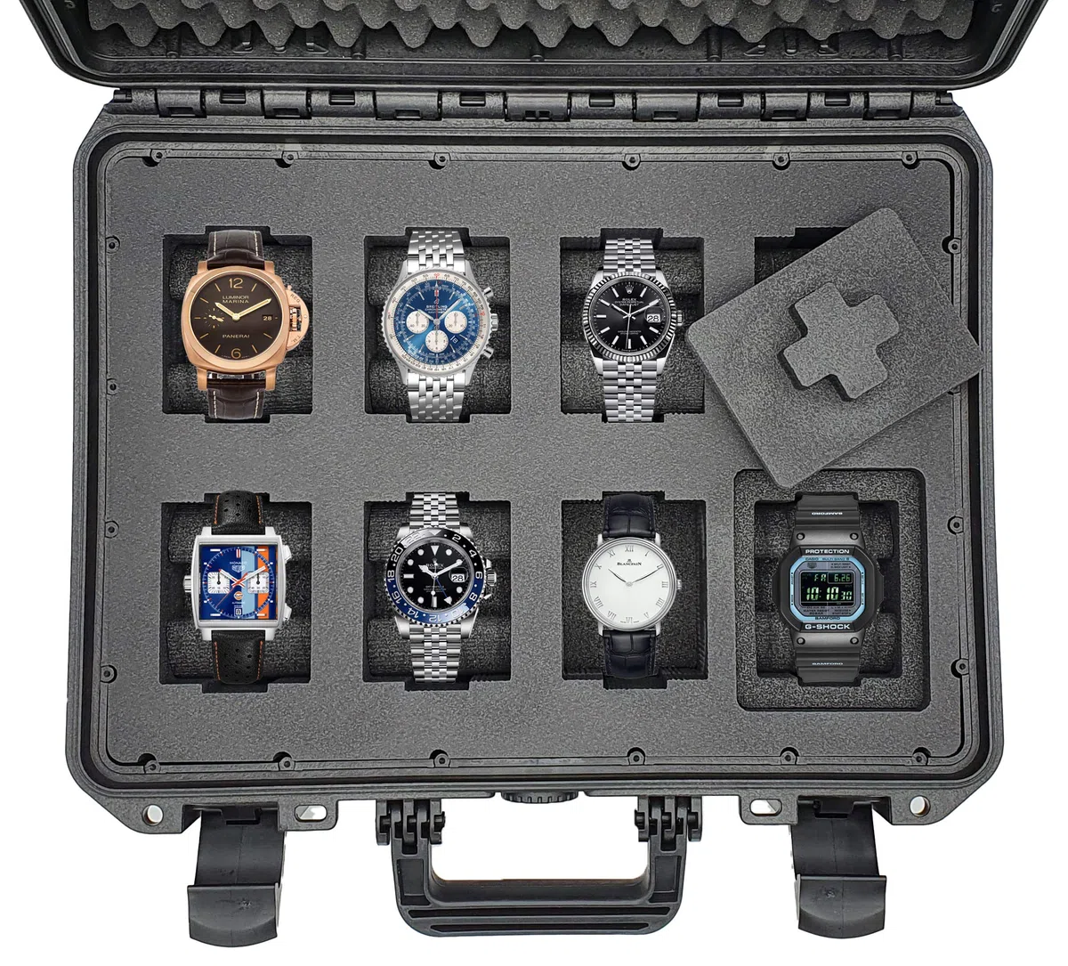 Caja para Relojes con Espacio para 8 Piezas - Maletín de Viaje Impermeable y con un Cierre Seguro - Máxima protección - Fabricada en Alemania