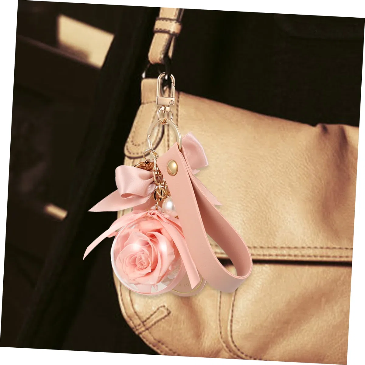 Holibanna Llavero Flor Preservada Cuentas De Números Flor Mochila Llavero Perlas De Margarita Correa De Perla Para Dije De Teléfono Telar Llaves Cadenas Felpa Paño Rosa