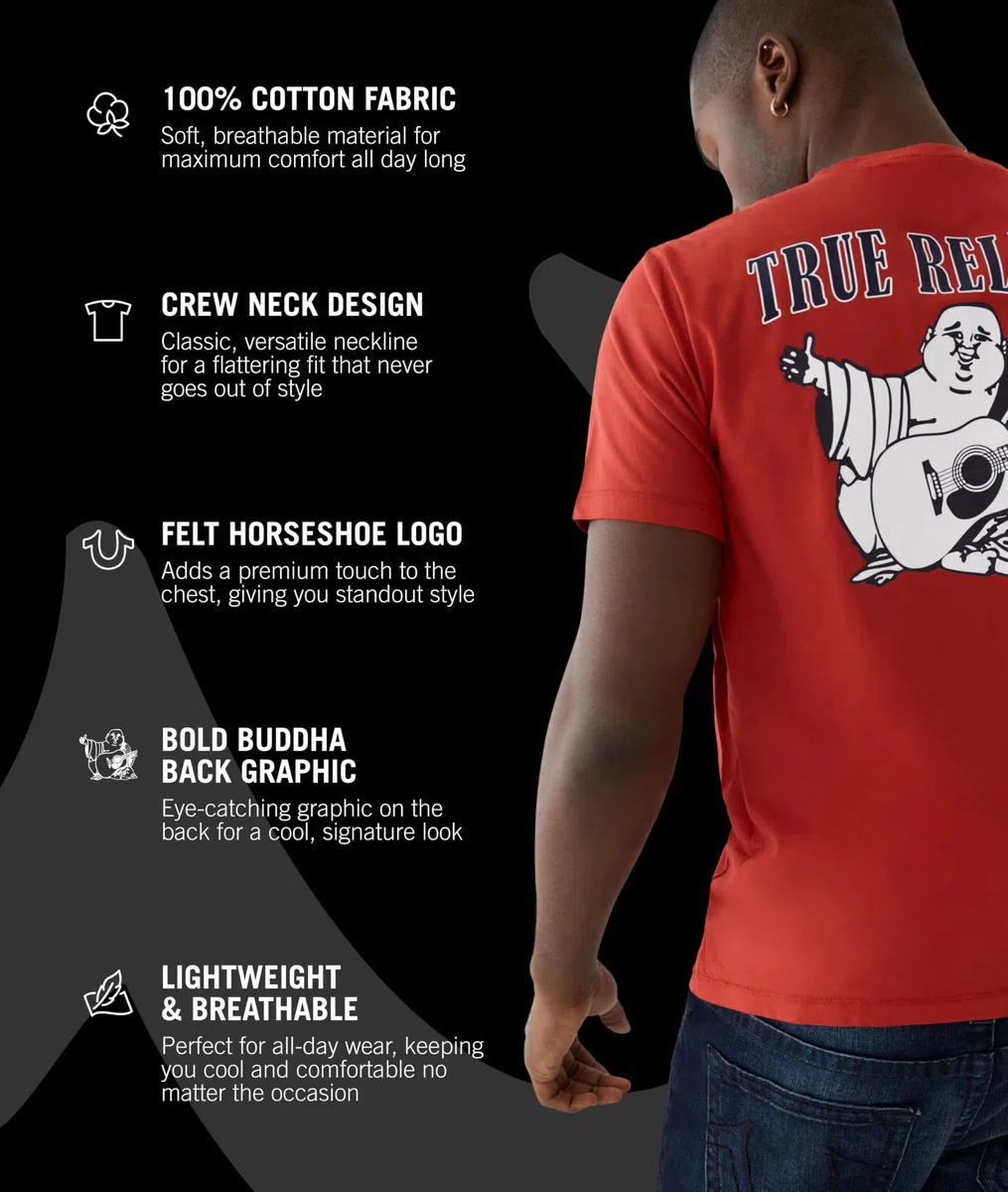 True Religion Buddha Logo Crew Neck tee T-Shirt Hombre (Pack de 1)