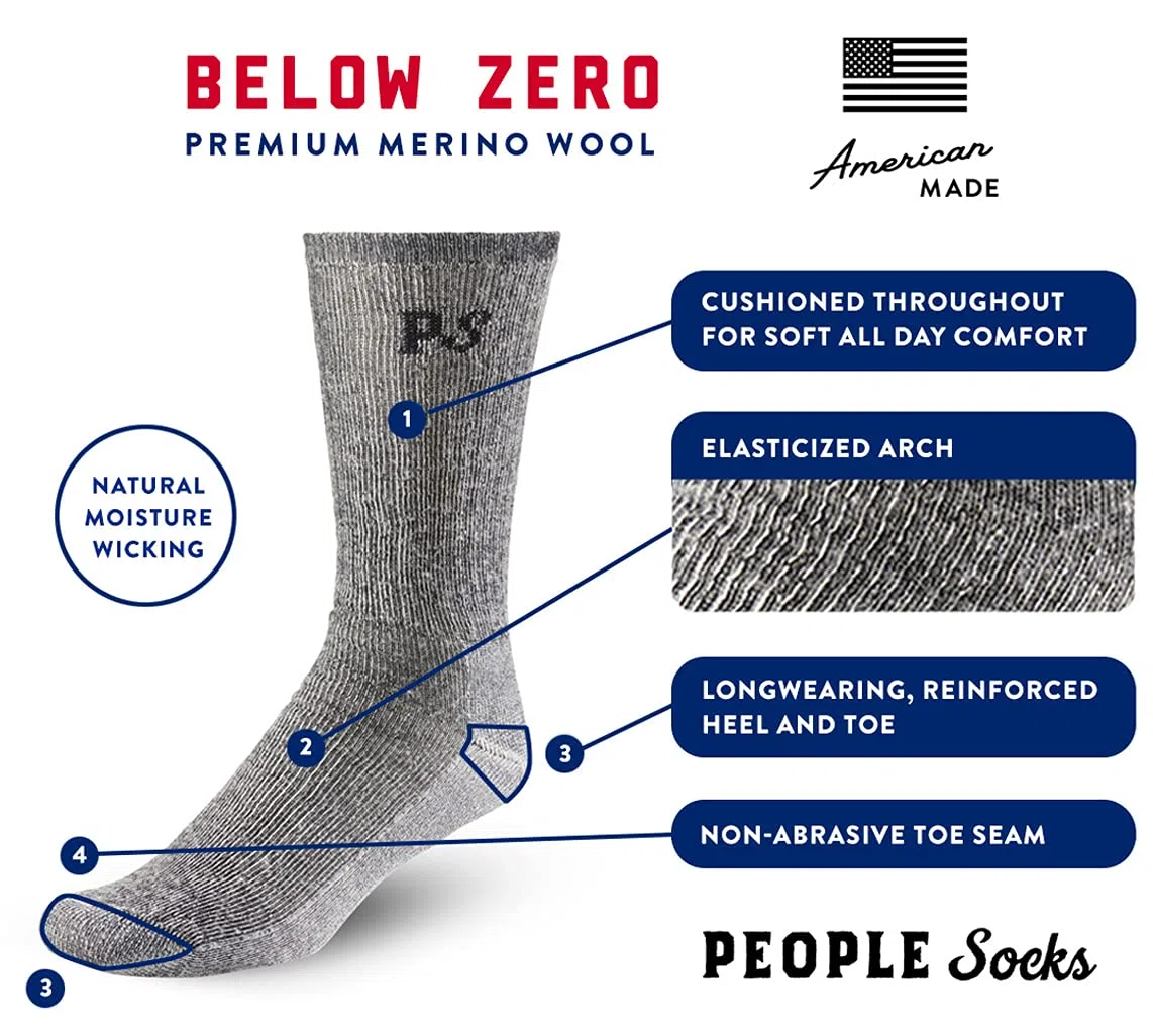 PEOPLE SOCKS Calcetines de lana merino para hombre y mujer, 4 pares, 71% premium con soporte de arco, fabricados en Estados Unidos, Grande 2 x negro carbón, 1 x azul marino, 1 x café., Large
