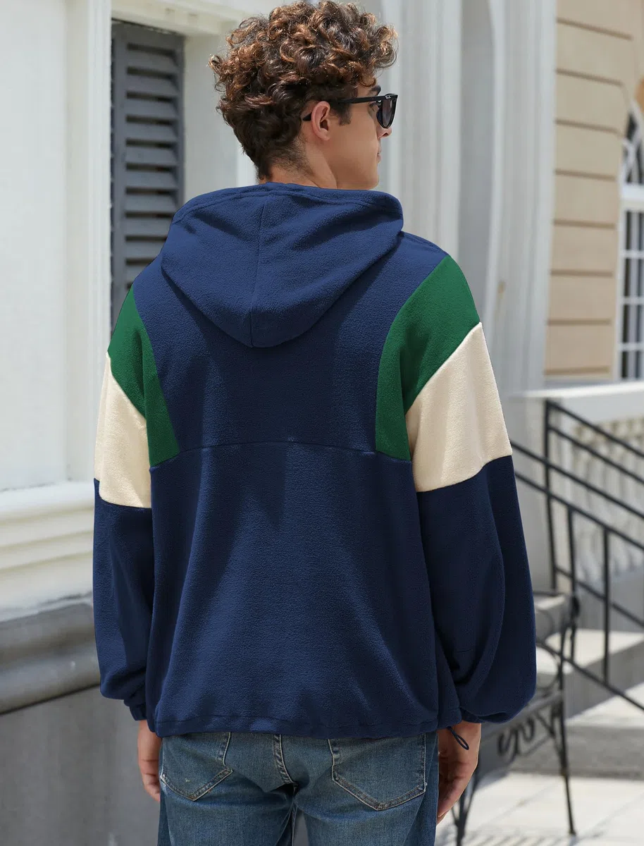 ZAFUL Sudadera con capucha para hombre, diseño de bloques de color, con bordado de forro polar mullido, media cremallera, unisex
