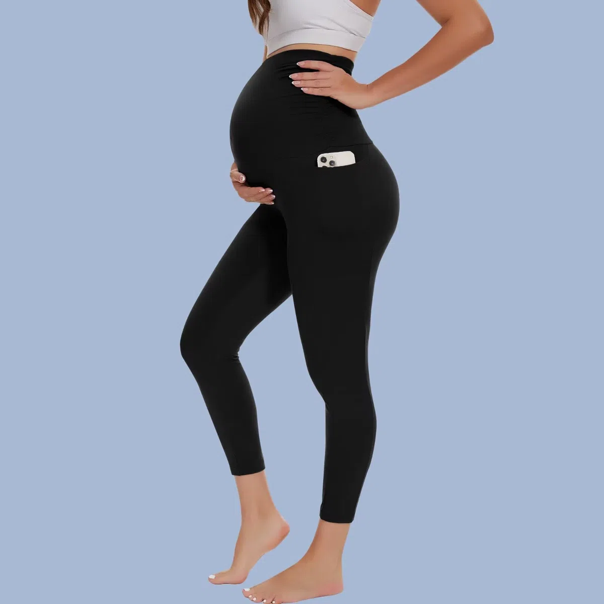 Happy.angel Paquete de 2/3/4 leggings de maternidad con bolsillos sobre el vientre, pantalones negros para entrenamiento, yoga, embarazo