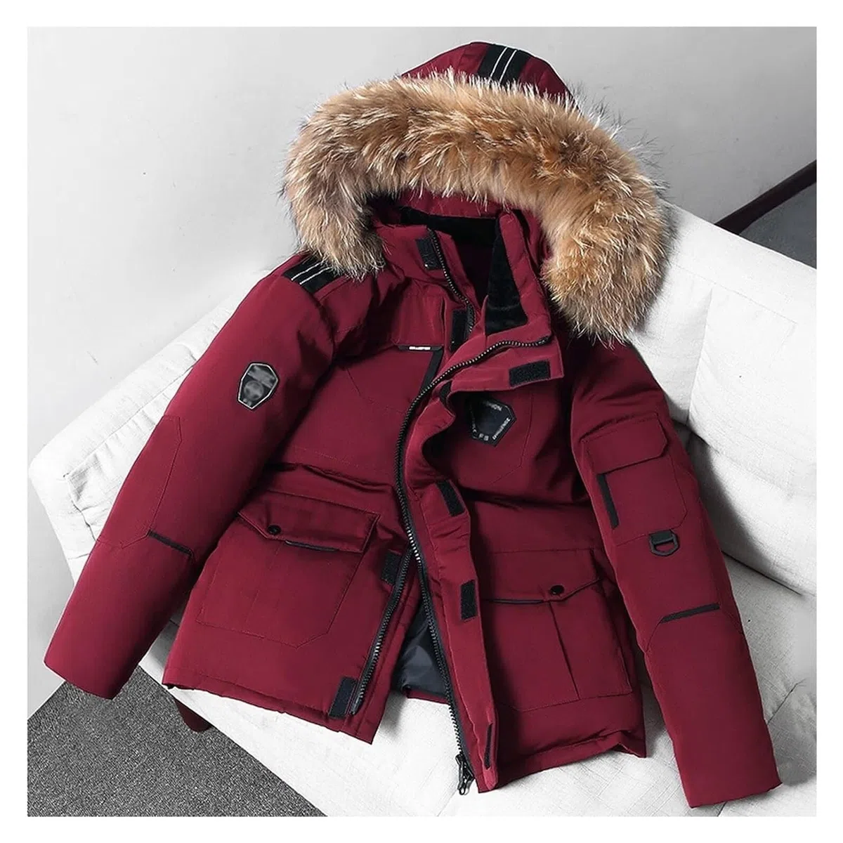 SIYAN Chaqueta Acolchada Ligera con Capucha For Hombre, Abrigo De Invierno Aislado, Chaquetas De Esquí For Nieve con Capucha Desmontable(Rouge,M)
