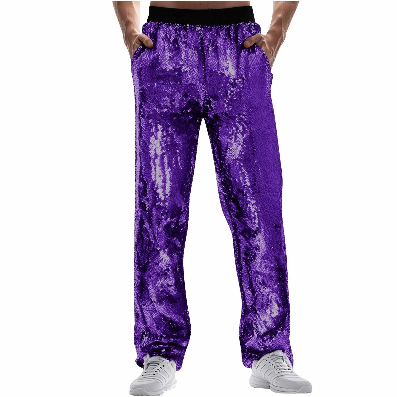 Pantalones de chándal para hombre, para carnaval, especiales, brillantes, informales, con pierna ancha, para festival, moda, comercio exterior, holgados, cómodos, morado, S
