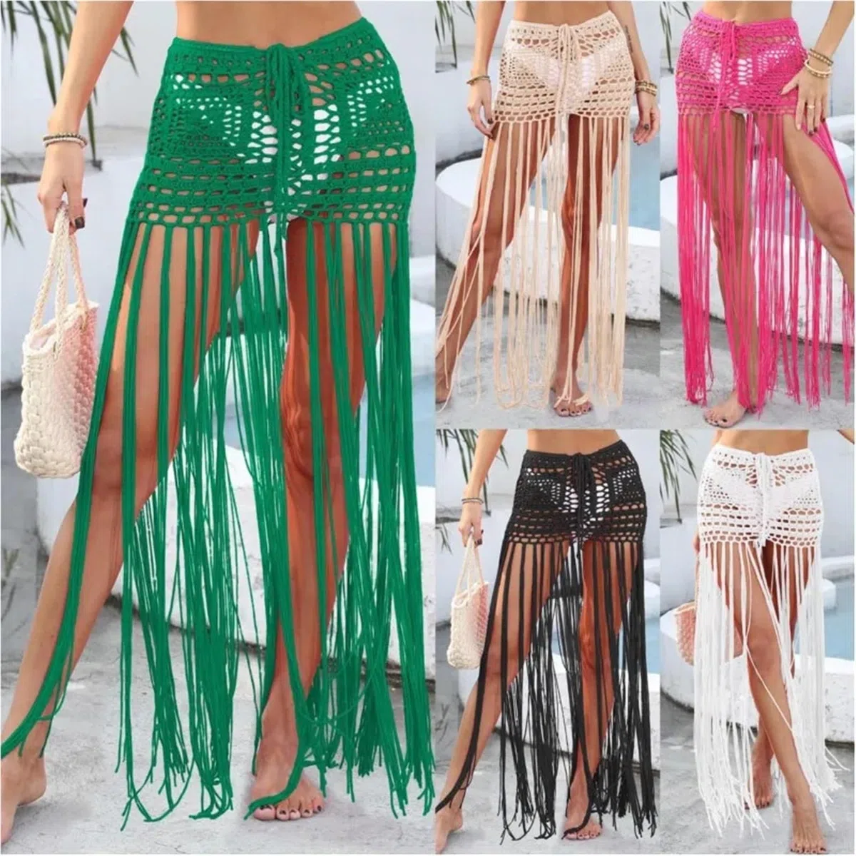 vestidos playa Vestido playero de poliéster liso con flecos y tirantes falda cordón for mujer