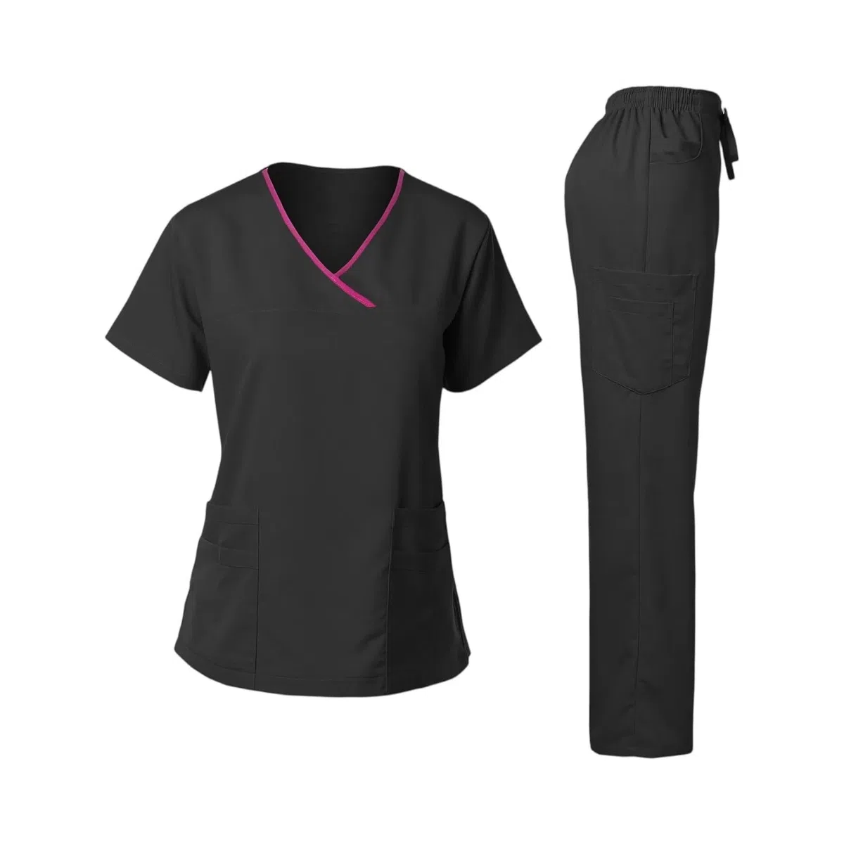 Uniformes Sanitarios Mujer Conjunto médico de Enfermera for Mujer, Pantalones Largos Manga Corta con Cuello en V, Ropa Trabajo Profesional acogedora médica | White,L