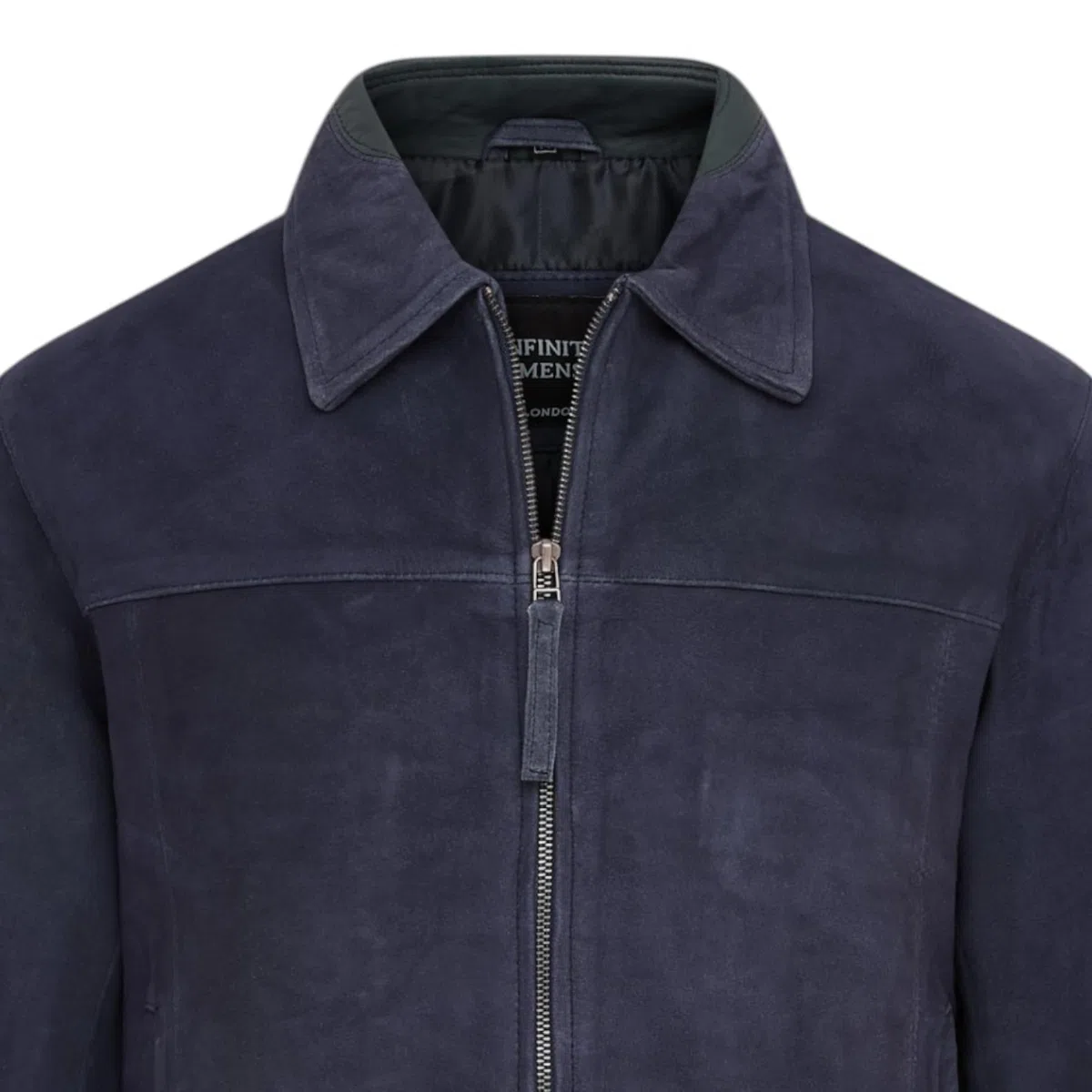 Infinity Leather Chaqueta Harrington de cuero de cabra auténtico estilo motero, color azul marino retro, para hombre.