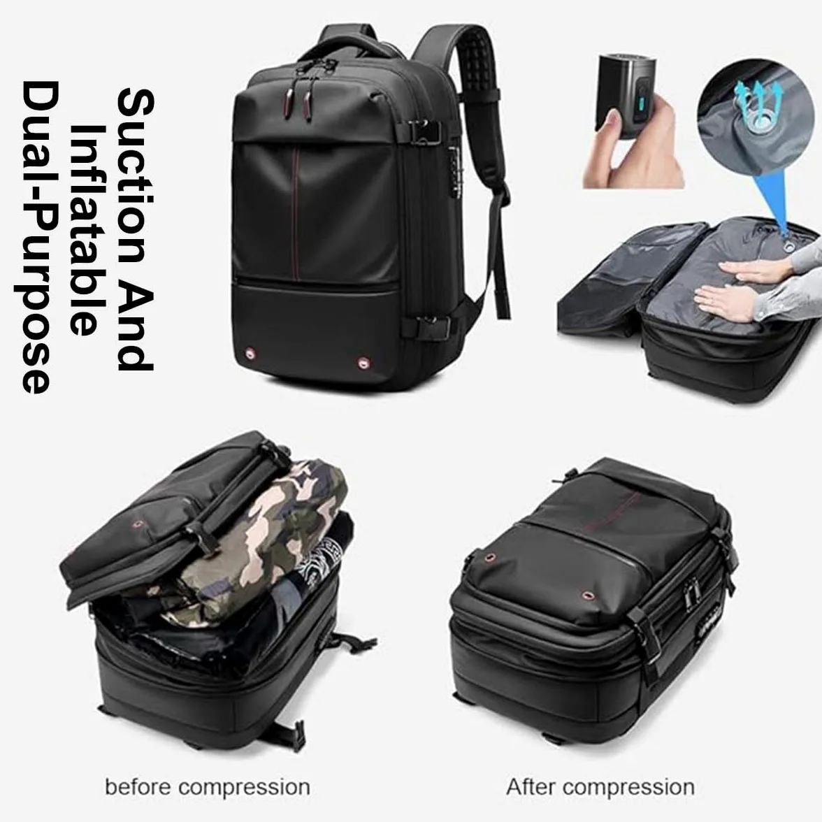 Mochila, Mochila Impermeable con Compresión Al Vacío, Mochila Expandible De 60 L, Mochila Airbag con Compresión Al Vacío(Green,Manual Press)
