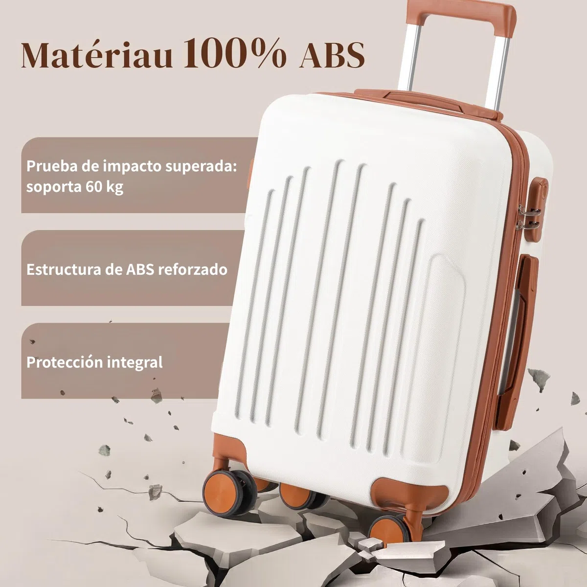 LEADZM Juego de Maletas de 5 Piezas con Neceser (Beige-Marrón) | Maletas de Viaje Grandes 23 Kilos, Maleta Cabina, Mediana, Maleta de Viaje