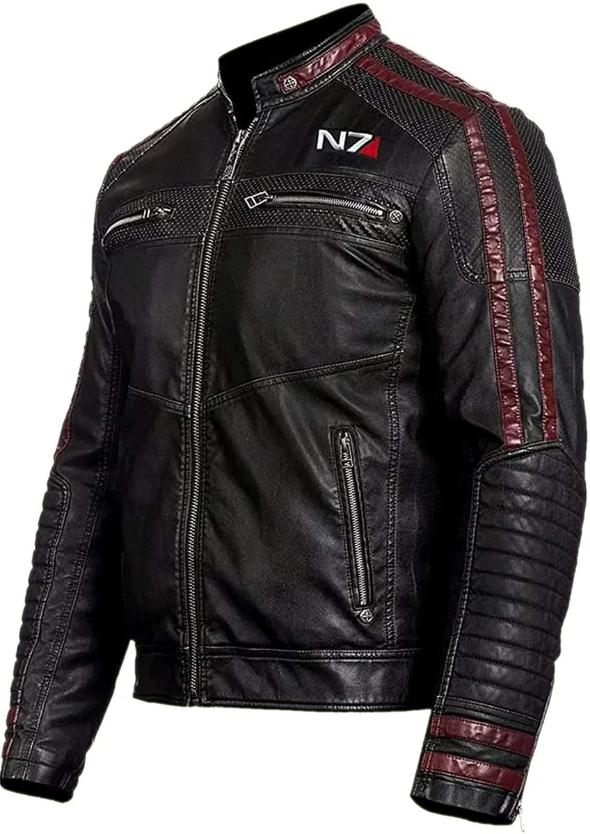 s Hombres MassEffect Mass Effect 3 Chaqueta de cuero de combate para hombres - MassEffect Chaqueta de cuero negro