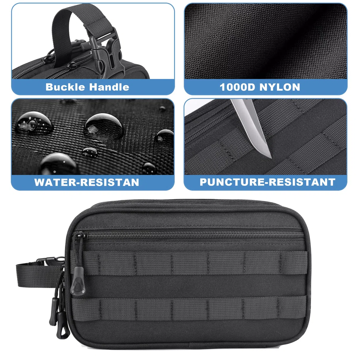 HILOMON Neceser de viaje para hombre, con cremalleras YKK, bolsa de aseo táctica con compartimentos, bolsa de baño impermeable, bolsa de higiene, bolsa de cosméticos para hombres, Negro -,