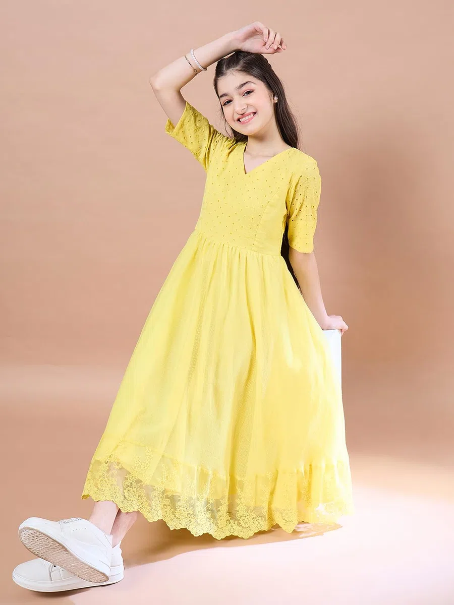 Pspeaches Vestido largo hasta la pantorrilla de algodón para niñas