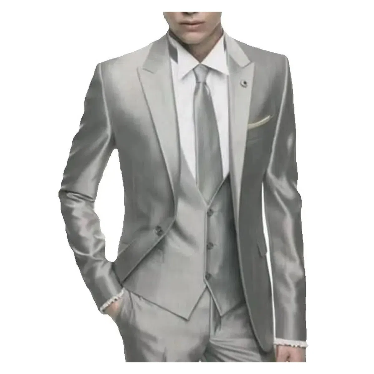 Traje de Padrino Traje de satén for Hombre, Ajustado, Formal, for Boda, Elegante, for Fiesta, Esmoquin, 3 Piezas para Fiestas