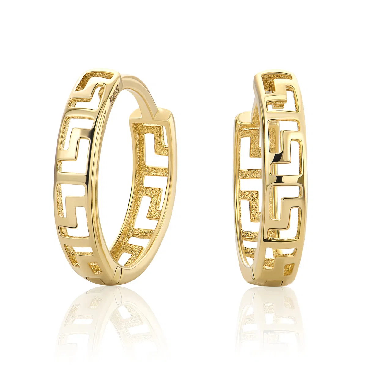 Pequeña llave griega pendientes de aro de oro amarillo de 14 quilates 585 pendientes H-166
