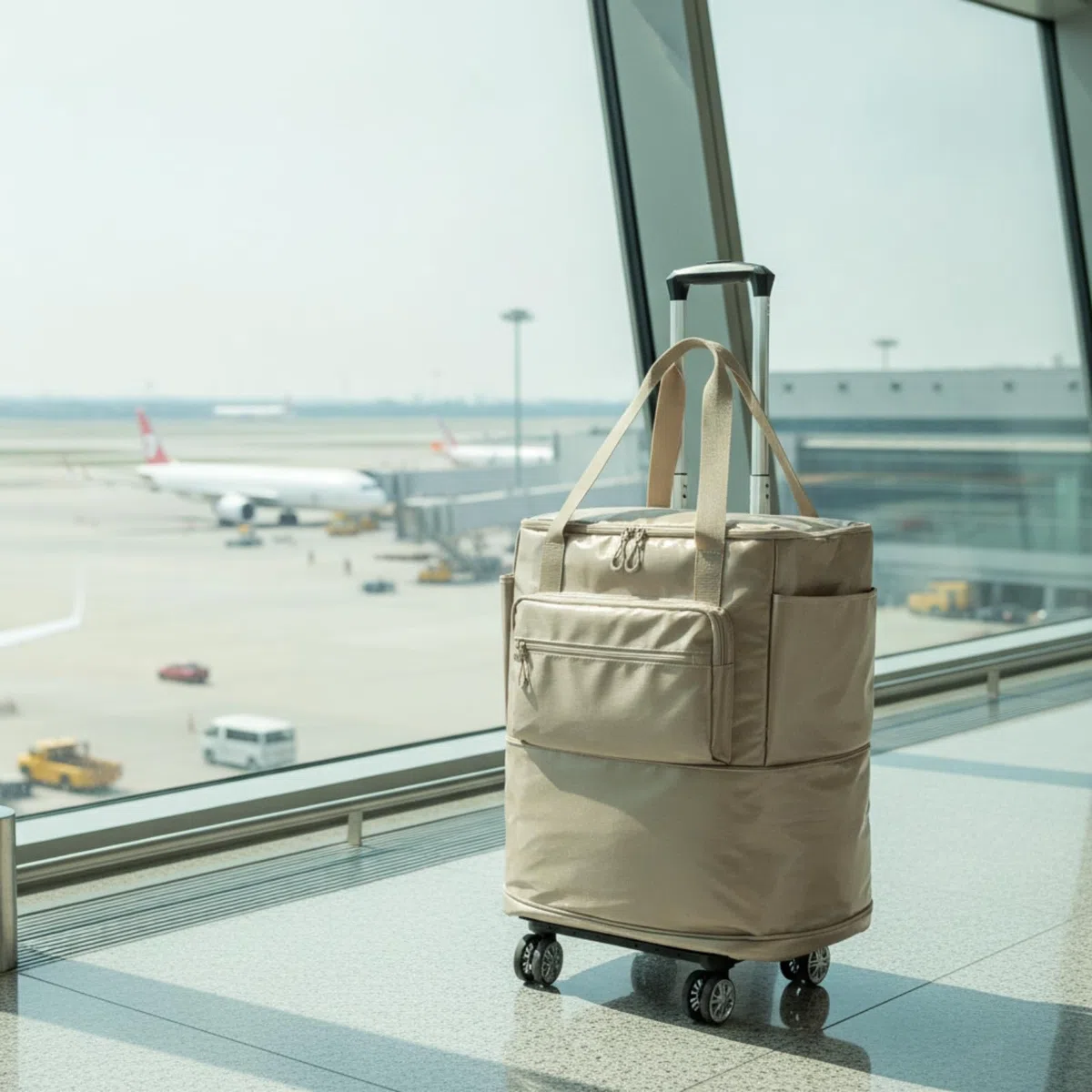 Bolsa Viaje con Carrito smontable Impermeable Bolso Viaje con Ruedas Estable Bolso Mano Plegable para Viajeros, Array, Camel
