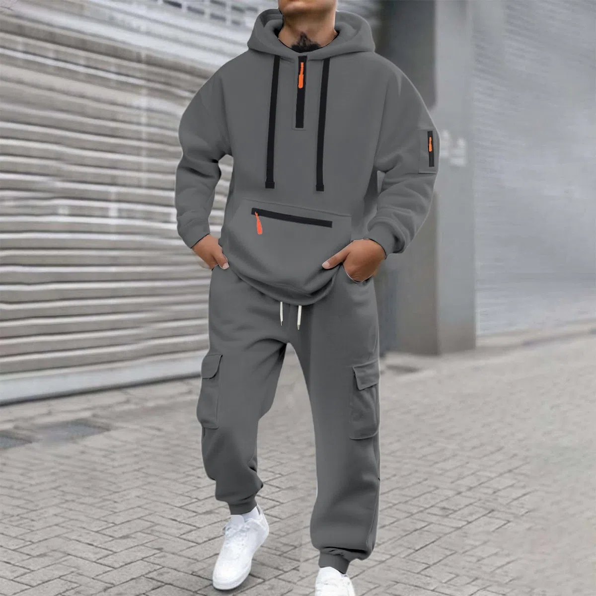 Conjunto de Jogging para hombre de 2 piezas con sudadera para correr de malla de otoño suave para deporte, cuello redondo, bolsillos cálido, transpirable, cómodo, ligero, entrenamiento A110