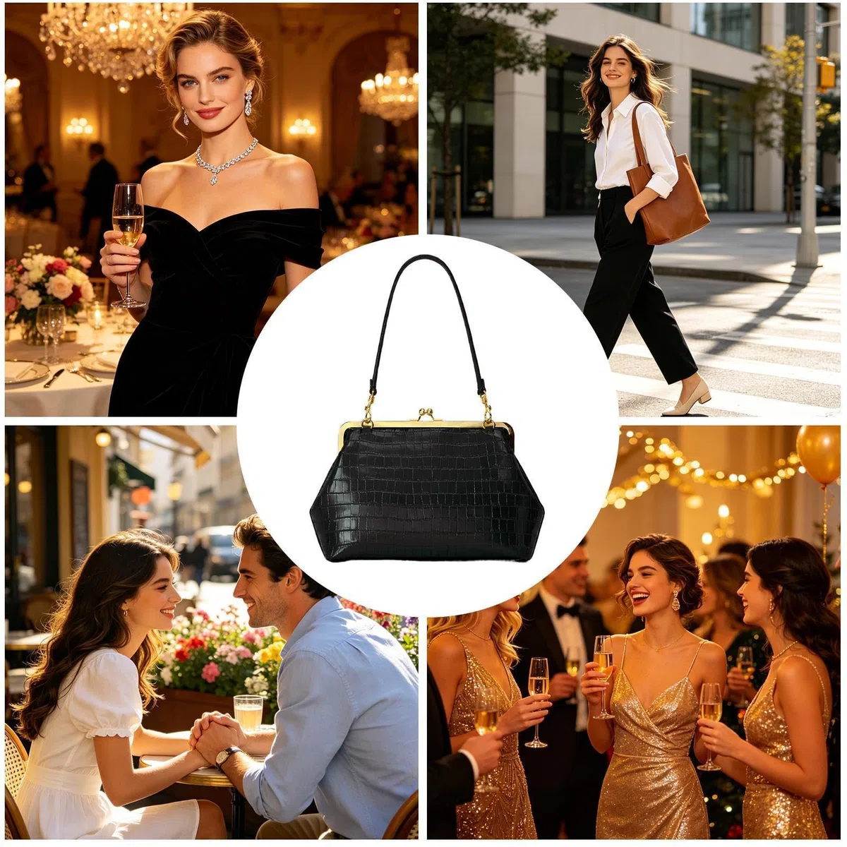 Bolso espacioso Kiss-Lock | Bolso de mano de piel sintética | Bolso de hombro | para mujer, adecuado para la escuela, trabajo, compras, viajes diarios, escapadas de fin de semana, viajes cortos y