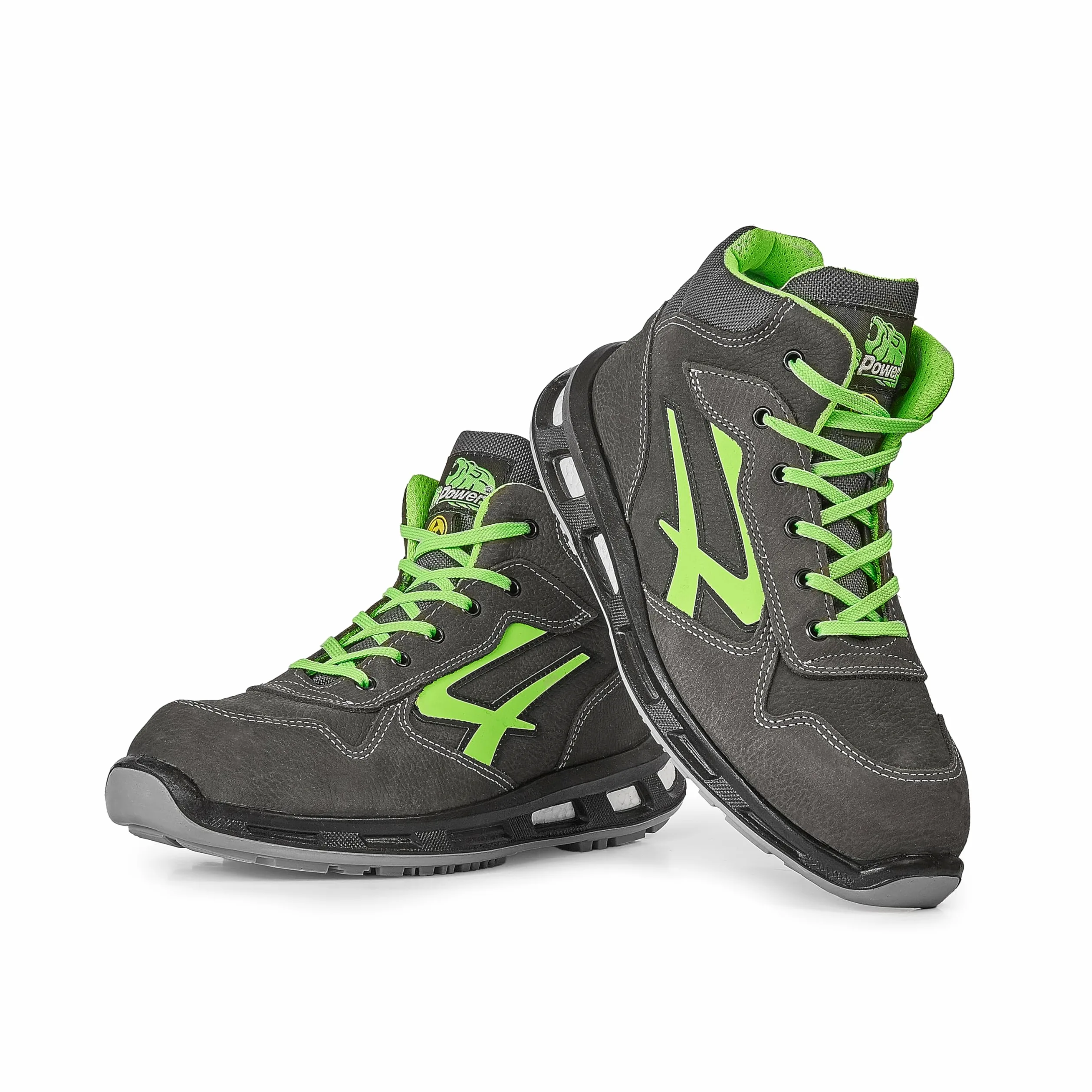U-Power Red Lion Hummer, Safety Shoes,Zapatos de Seguridad, Altos, Ligeros y Flexibles, Antiperforación, Antipinchazos, con Inserto Infinergy, con Puntera de Aluminio - Grey & Green 43