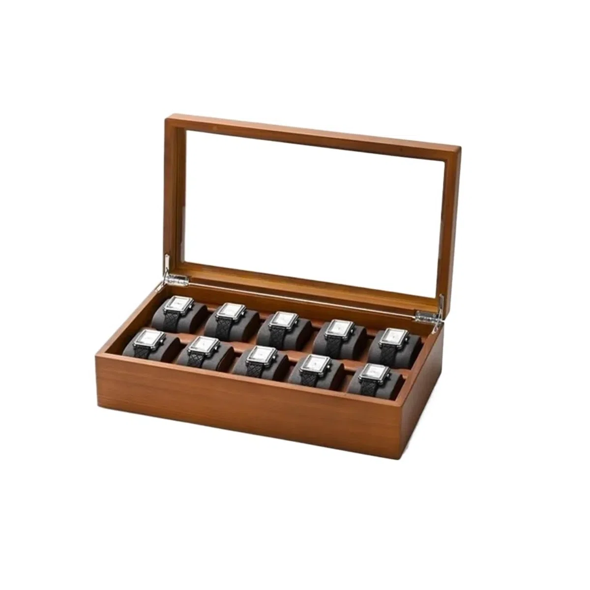 Caja de relojes de madera maciza Caja de reloj con 10 ranuras, organizador joyas madera, vitrina multifuncional grande, almacenamiento