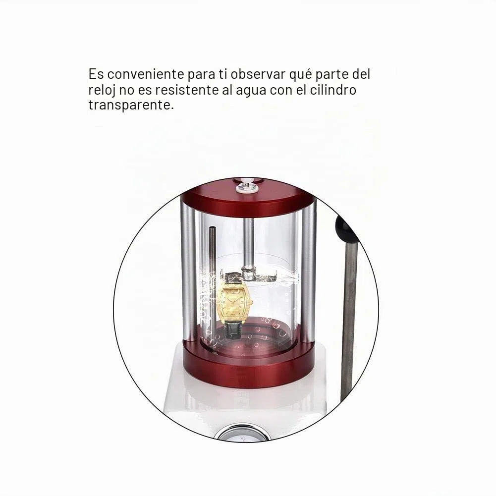 Probador de Resistencia al Agua para Relojes 6ATM, Máquina de Prueba Impermeable con Cilindro Transparente para 2 Relojes, Herramienta de Presión para Relojeros y Reparación