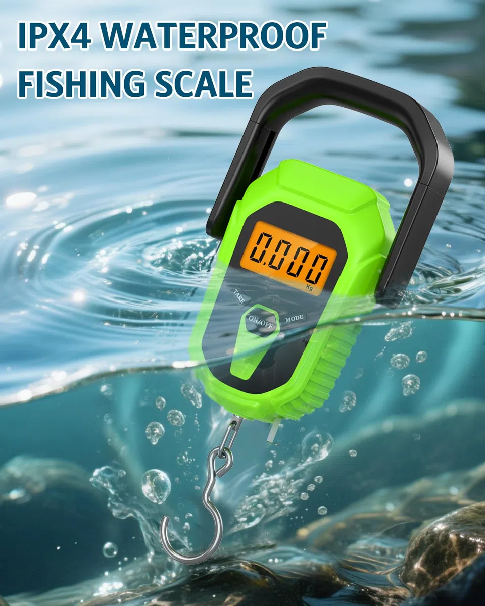 Báscula de pescado con agarre de labios, báscula digital impermeable para peces de 110 libras/50 kg, báscula de equipaje portátil con cinta métrica, retroiluminación LCD, baterías, para pesca