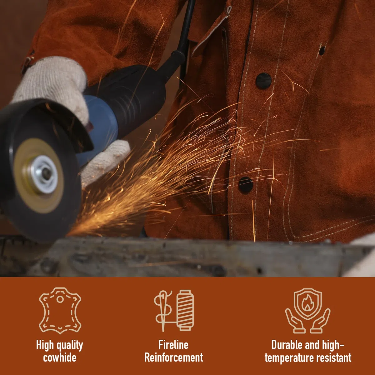 QeeLink Chaqueta de Trabajo de Soldadura de Cuero, Chaqueta para Soldador Ignifuga Robusto, Ropa Cuero Soldadura Cazadora Soldador para Hombre Mujere