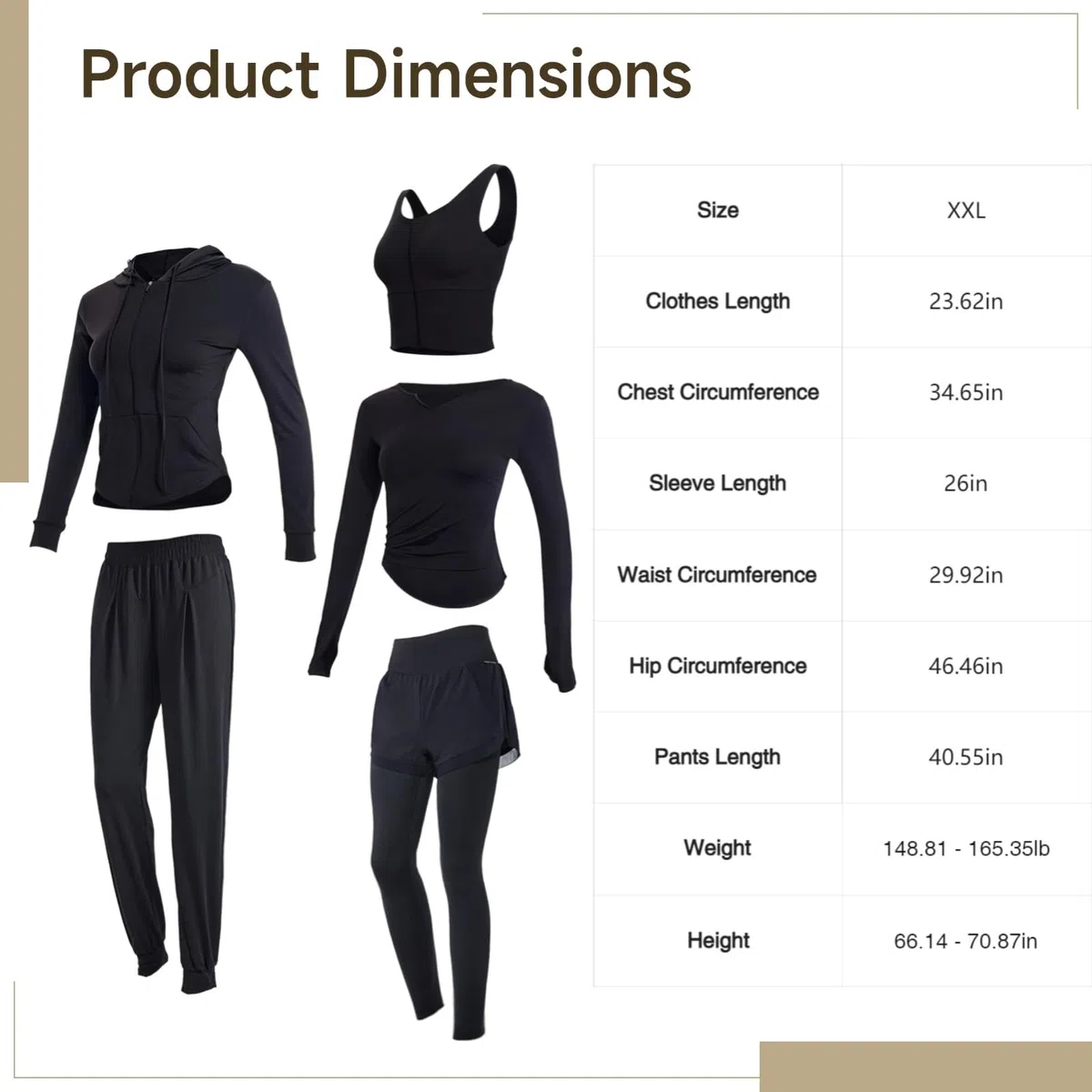 Conjunto de ropa deportiva para mujer, ropa de yoga de 5 piezas con camisetas de manga larga, tela de poliéster y elastano transpirable, se adapta a mujeres de 5 pies 0 pulgadas a 5 pies 11 pulgadas