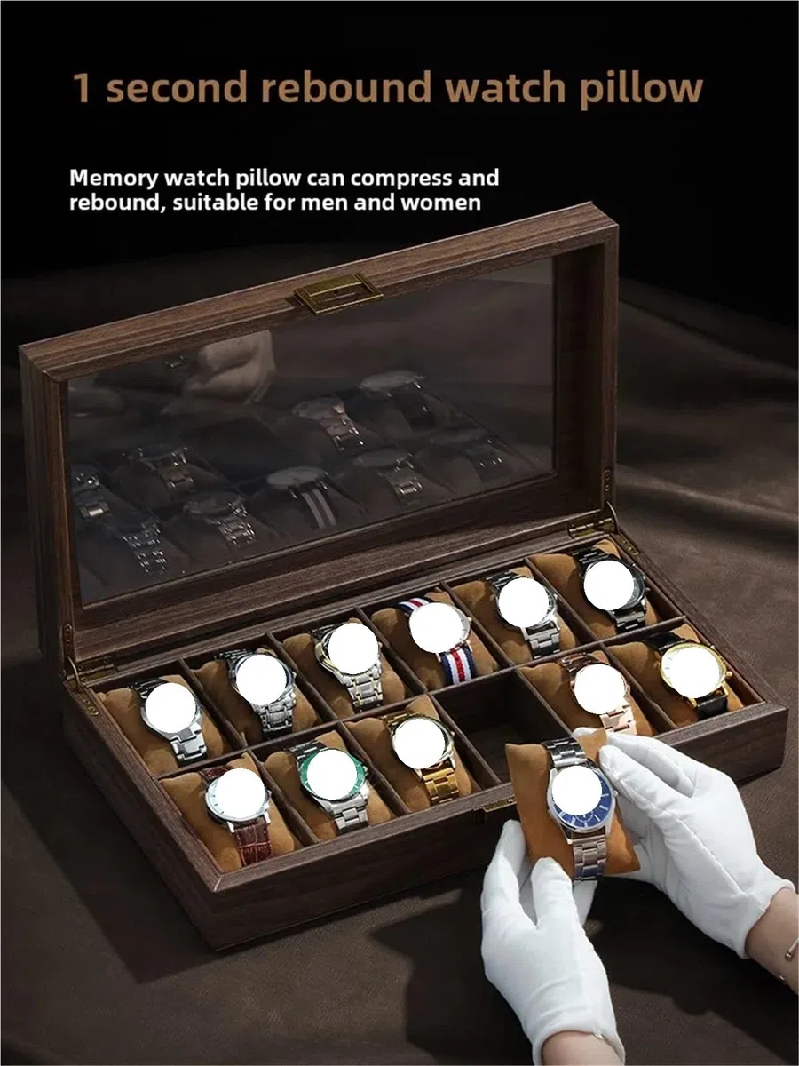 Caja De Relojes De Madera Maciza Caja de reloj cuero grano madera, almacenamiento alta capacidad, organizador joyas for varios relojes for el hogar