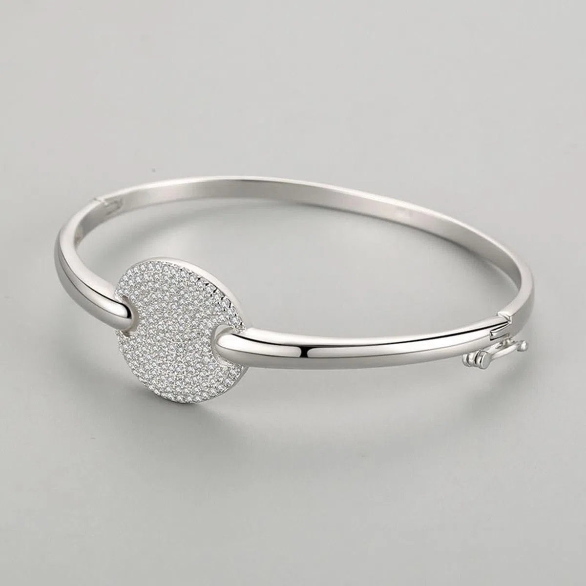 Brazaletes Mujer Oro Blanco 9 K / 14 K / 18 K, Redondo con Moissanita, Cadena 16 CM, Pulsera de Mujer de Plata