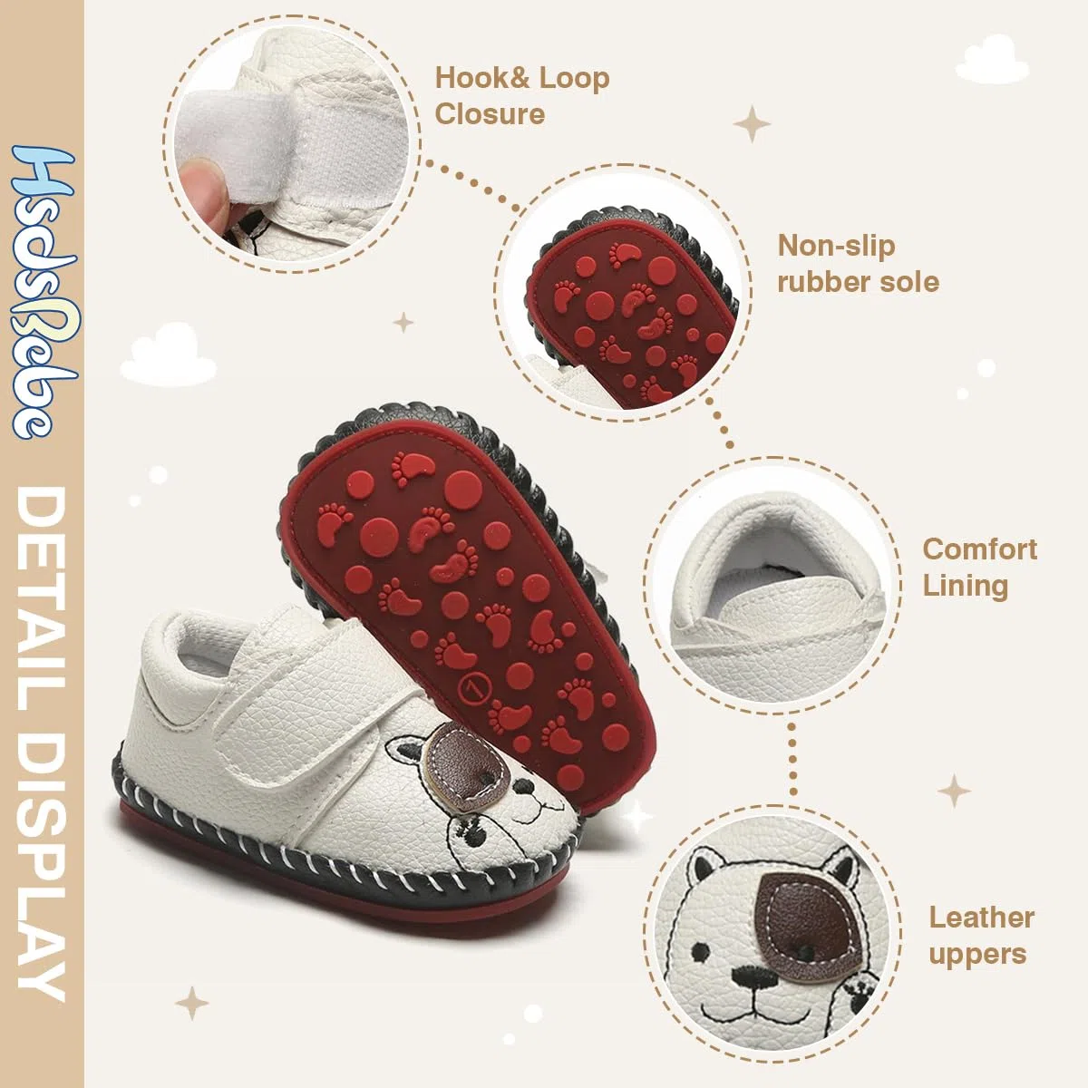 Geagodelia - Zapatos de paseo con fondo rígido de piel sintética para recién nacido, suela de goma para primeros caminos, zapatillas para niño Size: