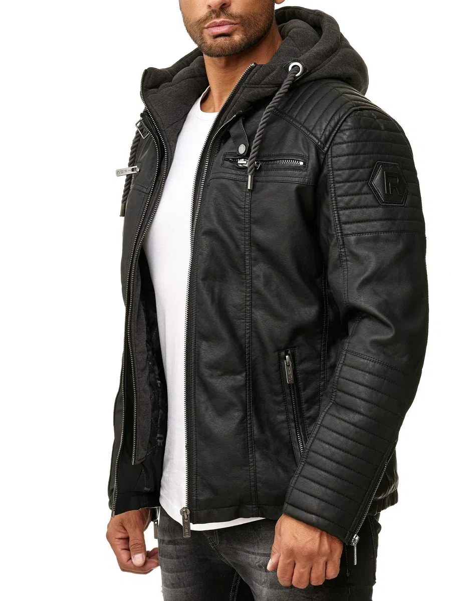 RED BRIDGE Chaqueta de cuero sintético para hombre con capucha