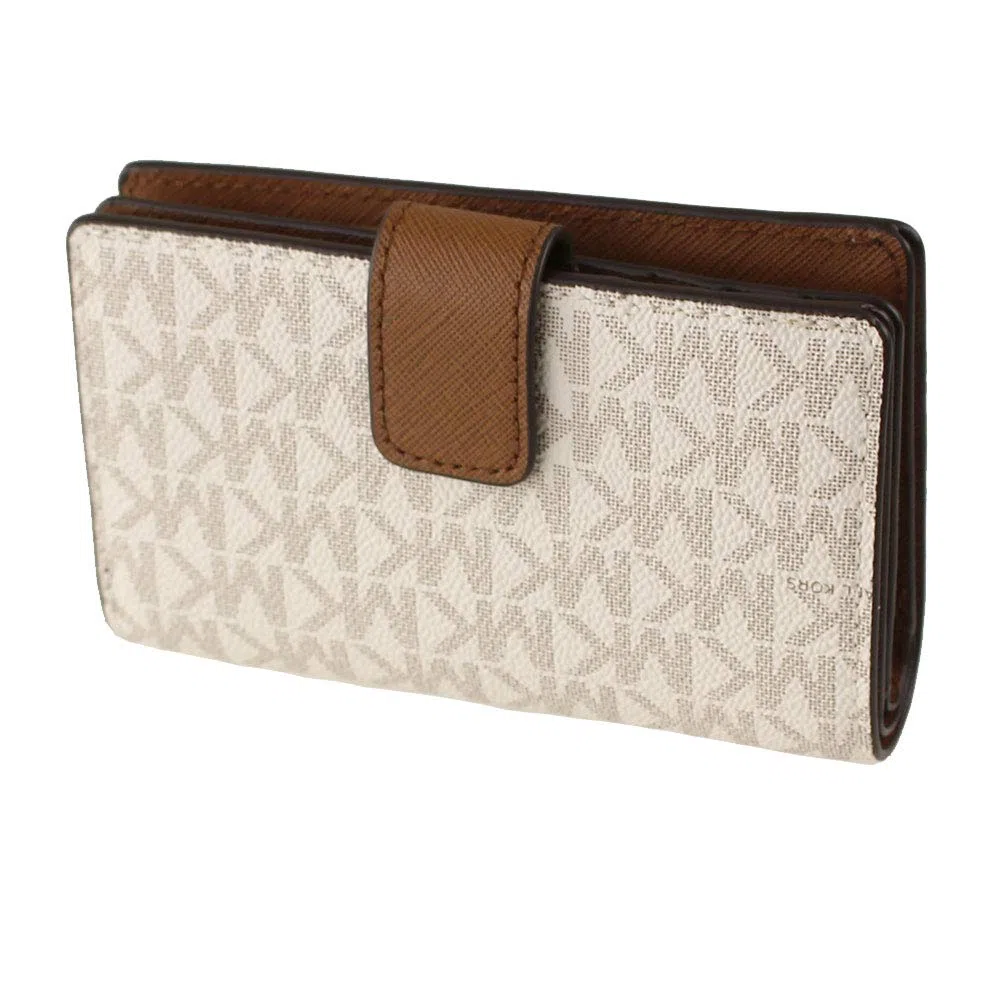 Michael Kors Billetera de Viaje Jet Set Logotipo Impreso Iniciales, Marrón, Cuero Saffiano, Bifold, Mujeres-Adultos, Con Monedero con Cremallera Forrado