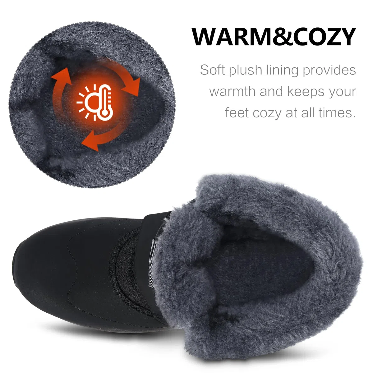 Botas de nieve para mujer, zapatos de invierno impermeables para exteriores, cómodo forro de piel artificial y botas planas cálidas antideslizantes con hebilla mágica para mujer.