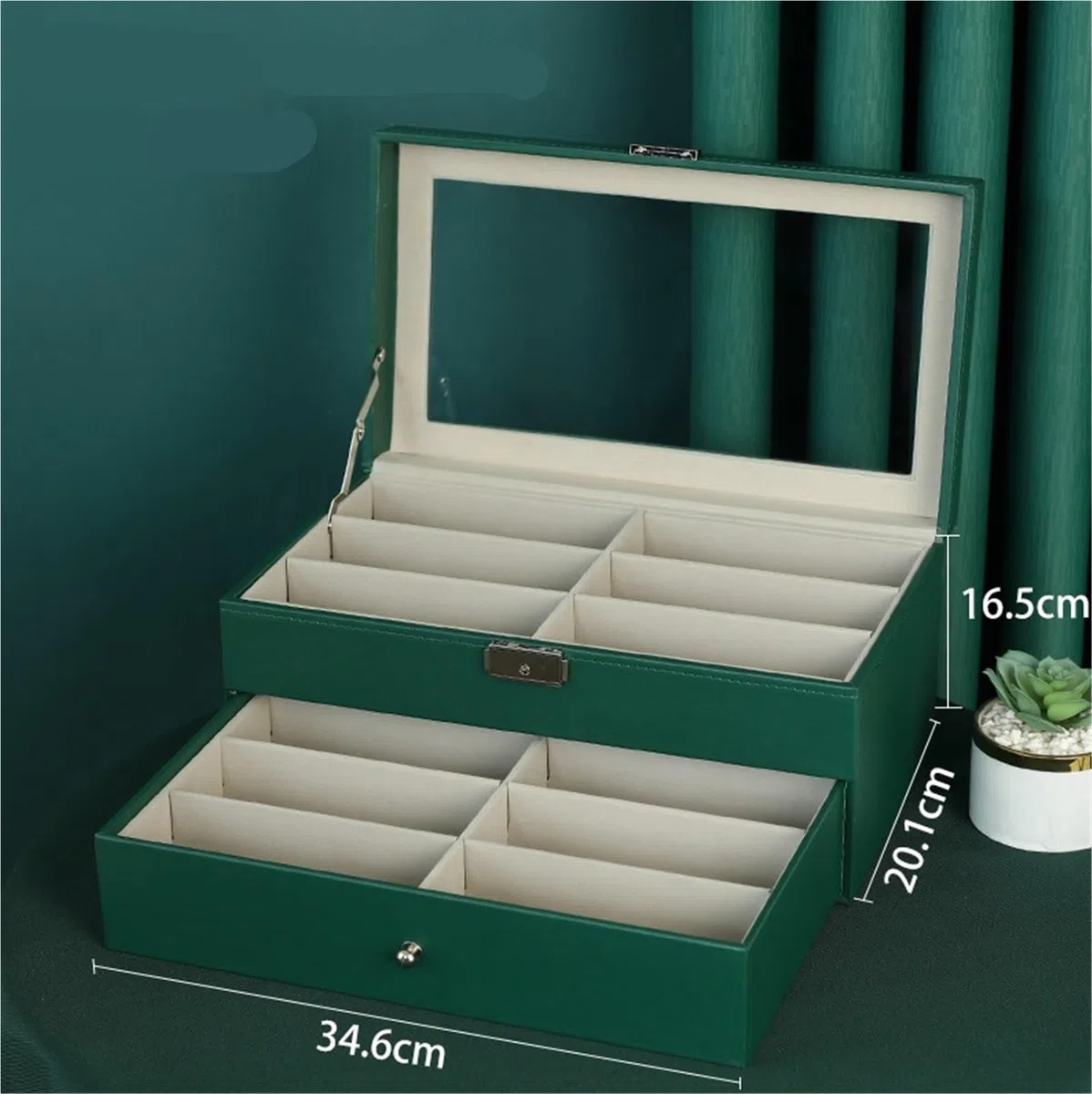 Estante para gafas de sol, organizador de gafas de sol de poliuretano, terciopelo, gafas, relojes, exhibición de joyas, decoración del hogar (34,6 x 20,1 x 16,5 cm)