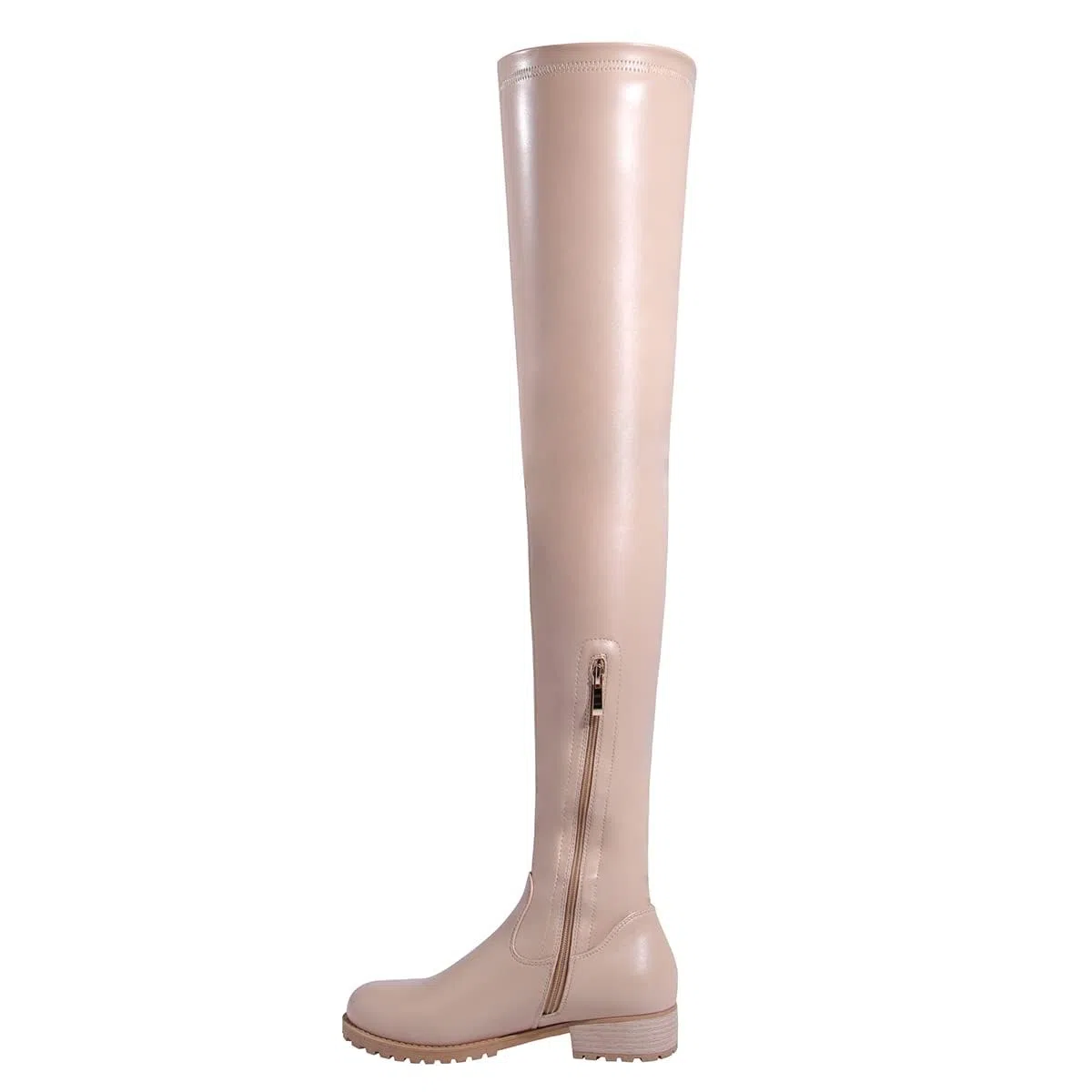 Botas Altas hasta el Muslo para Mujer,Botas Invierno elásticas por Encima la Rodilla Cremallera Punta Redonda tacón bajo Grueso,Botas Combate cómodas,Botas largas Motociclista,Apricot,35.5 EU