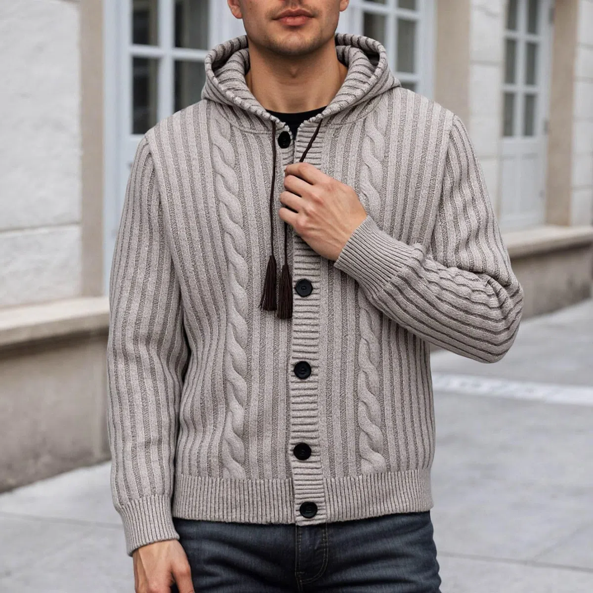 Cardigan Hombre Botones, Chaqueta De Lana para Hombre con Cuello En V Manga Larga Suéter De Punto con Botones Elegante Ajustado Cárdigan Ligero con Bolsillos para Exterior El Ocio