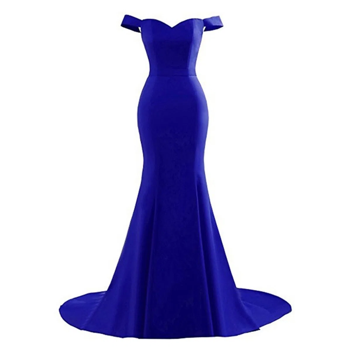 Vestidos de Dama de Honor Vestidos de Dama Honor Azul Real, Vestidos Sirena for Fiesta Bodas, satén, Escote en V, Hombros Descubiertos, Mangas Cortas para la Noche(Deep Blue,16W)